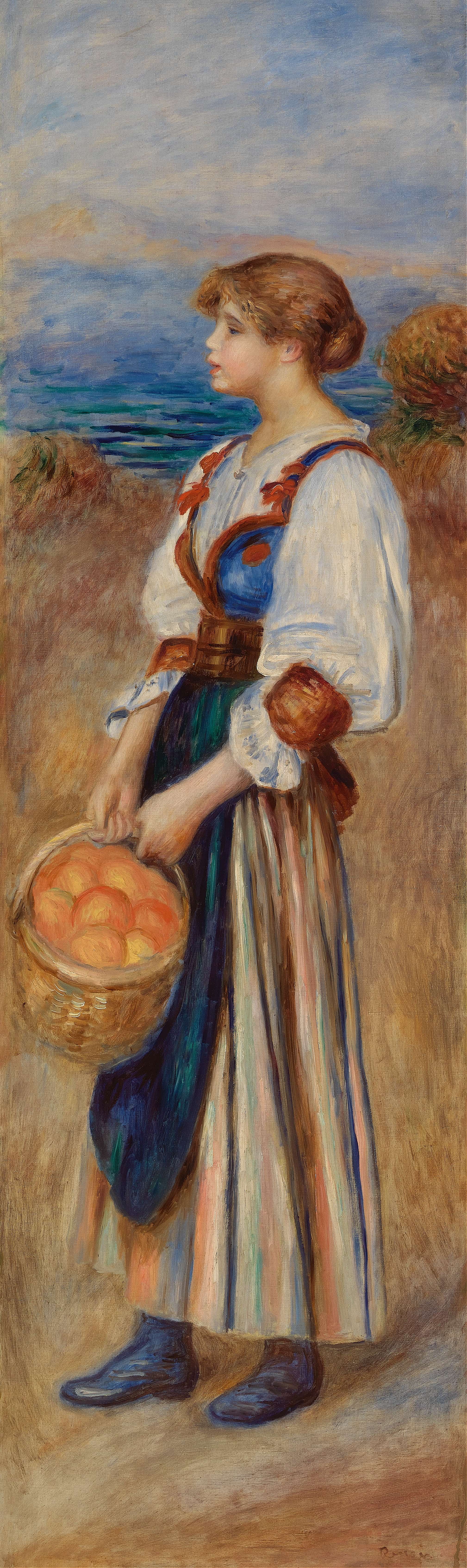 《提着篮子橙子的女孩（Marchande d’oranges）》（Girl with Basket of Oranges (Marchande d’oranges)）｜皮埃尔-奥古斯特·雷诺阿 Pierre-Auguste Renoir｜约. 1890