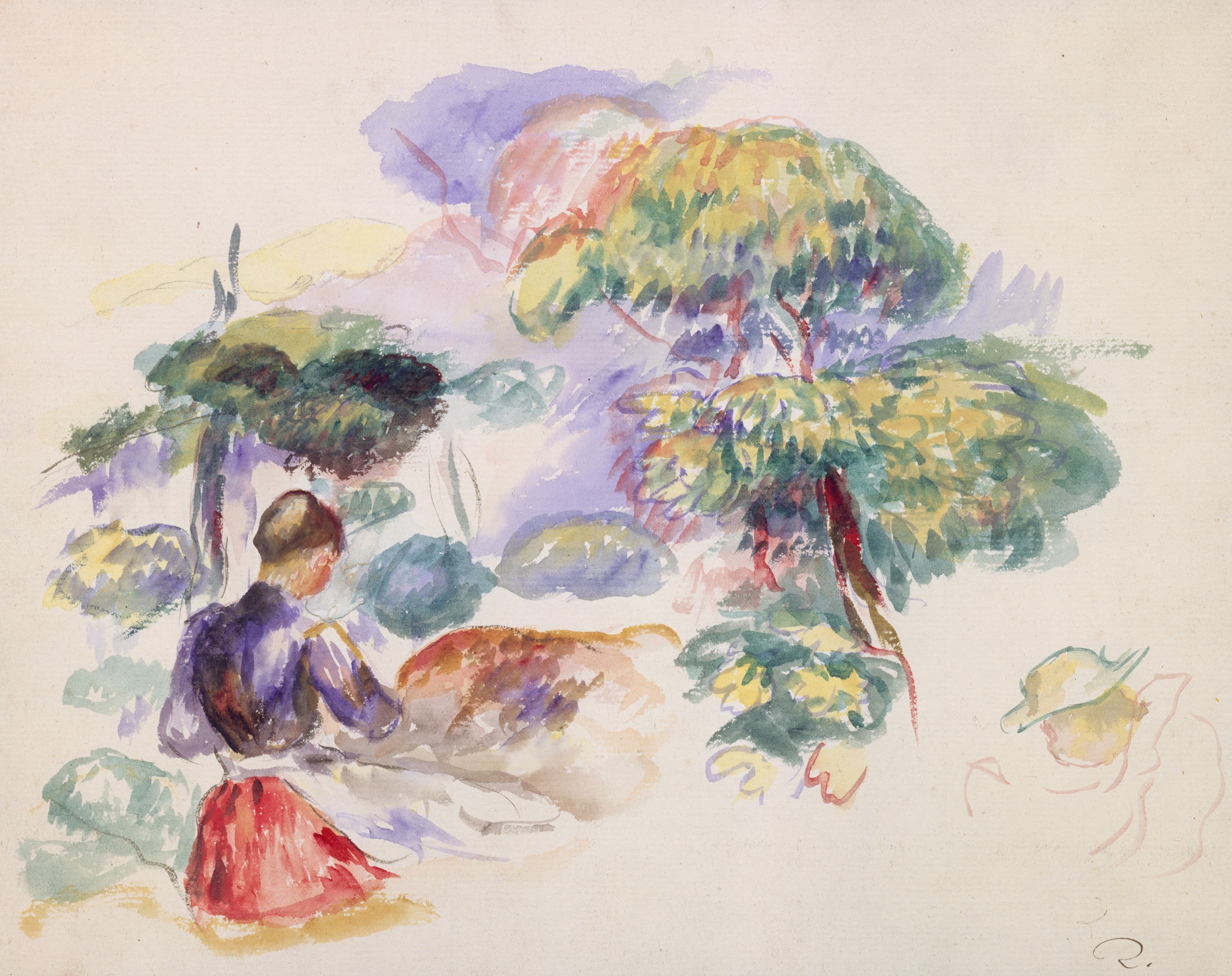 《风景与女孩》（Landscape with a Girl）｜皮埃尔-奥古斯特·雷诺阿 Pierre-Auguste Renoir｜约. 1890