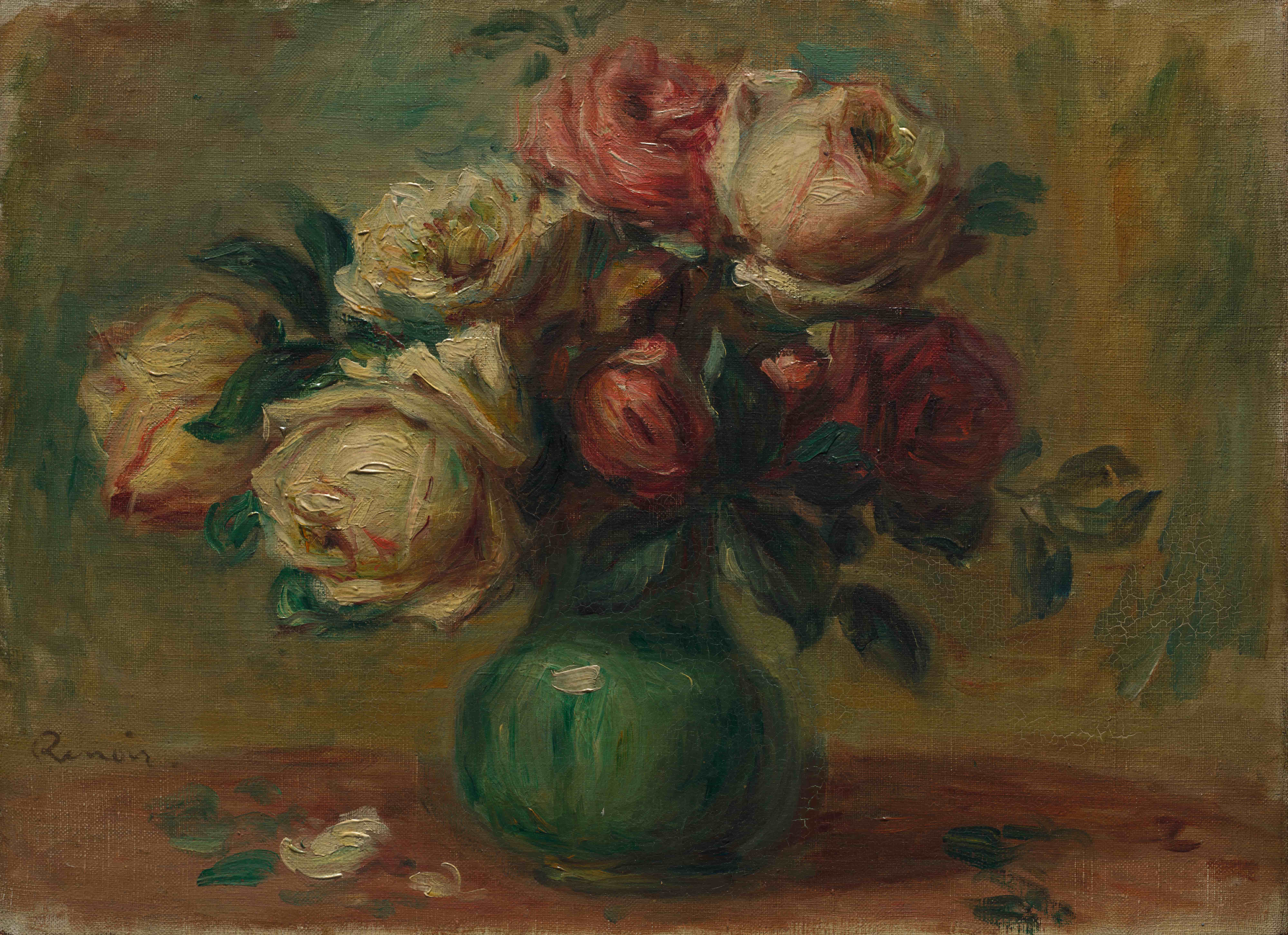 《花瓶里的玫瑰》（Roses in a Vase）｜皮埃尔-奥古斯特·雷诺阿 Pierre-Auguste Renoir｜约. 1890