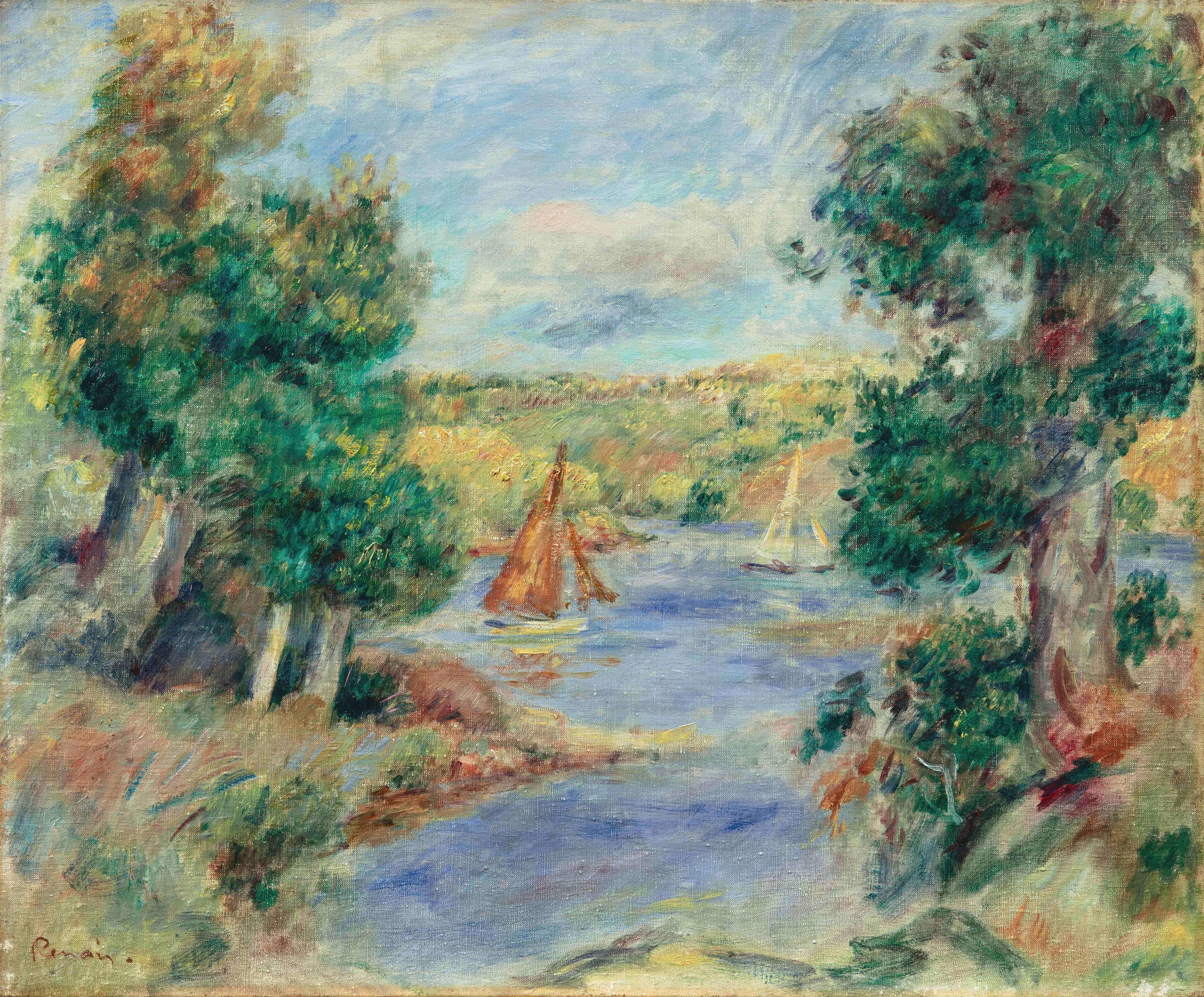 《卡涅的帆船》（The Sailboats in Cagnes）｜皮埃尔-奥古斯特·雷诺阿 Pierre-Auguste Renoir｜1890
