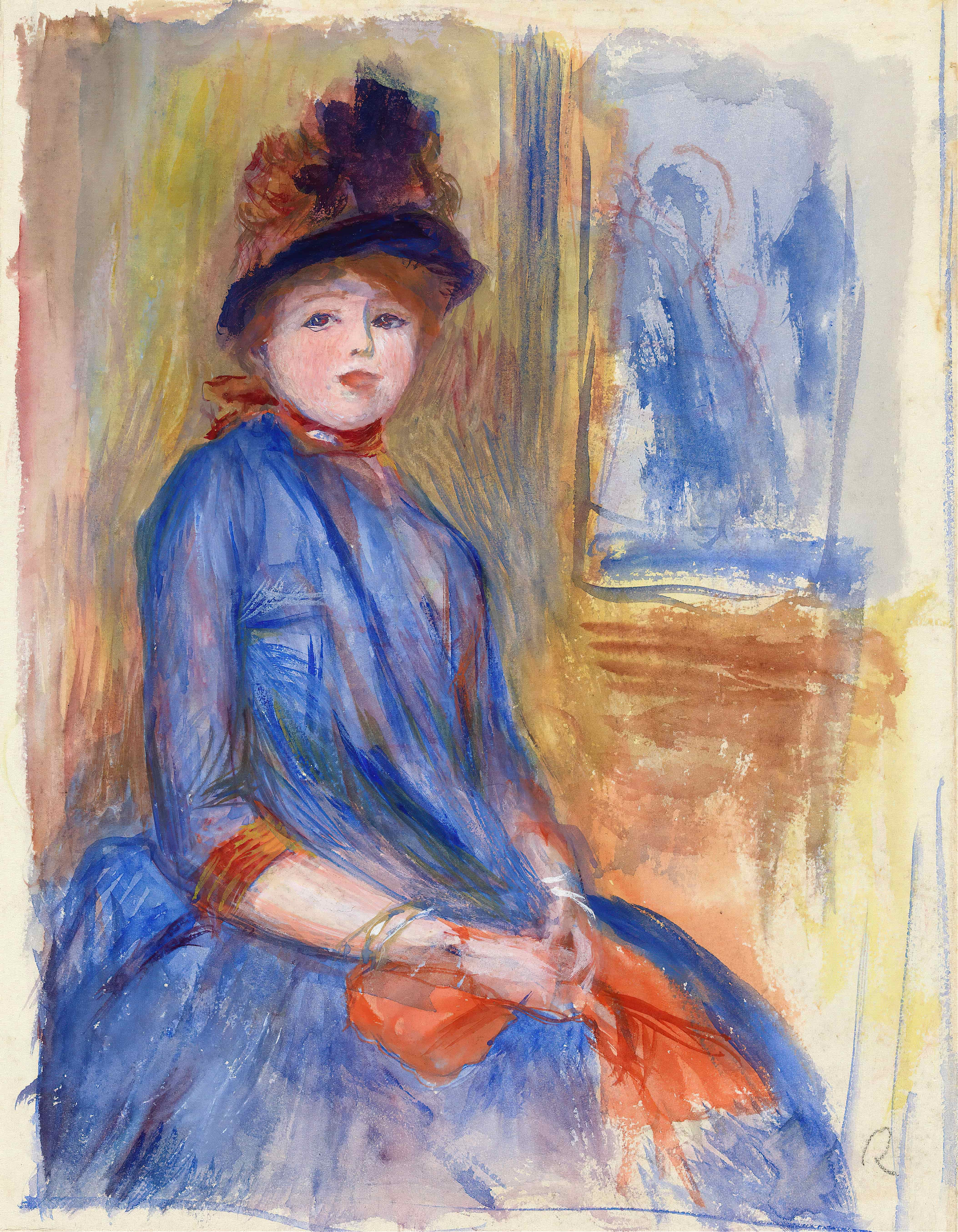 《穿着蓝色连衣裙的年轻女孩》（Young Girl in a Blue Dress）｜皮埃尔-奥古斯特·雷诺阿 Pierre-Auguste Renoir｜约. 1890