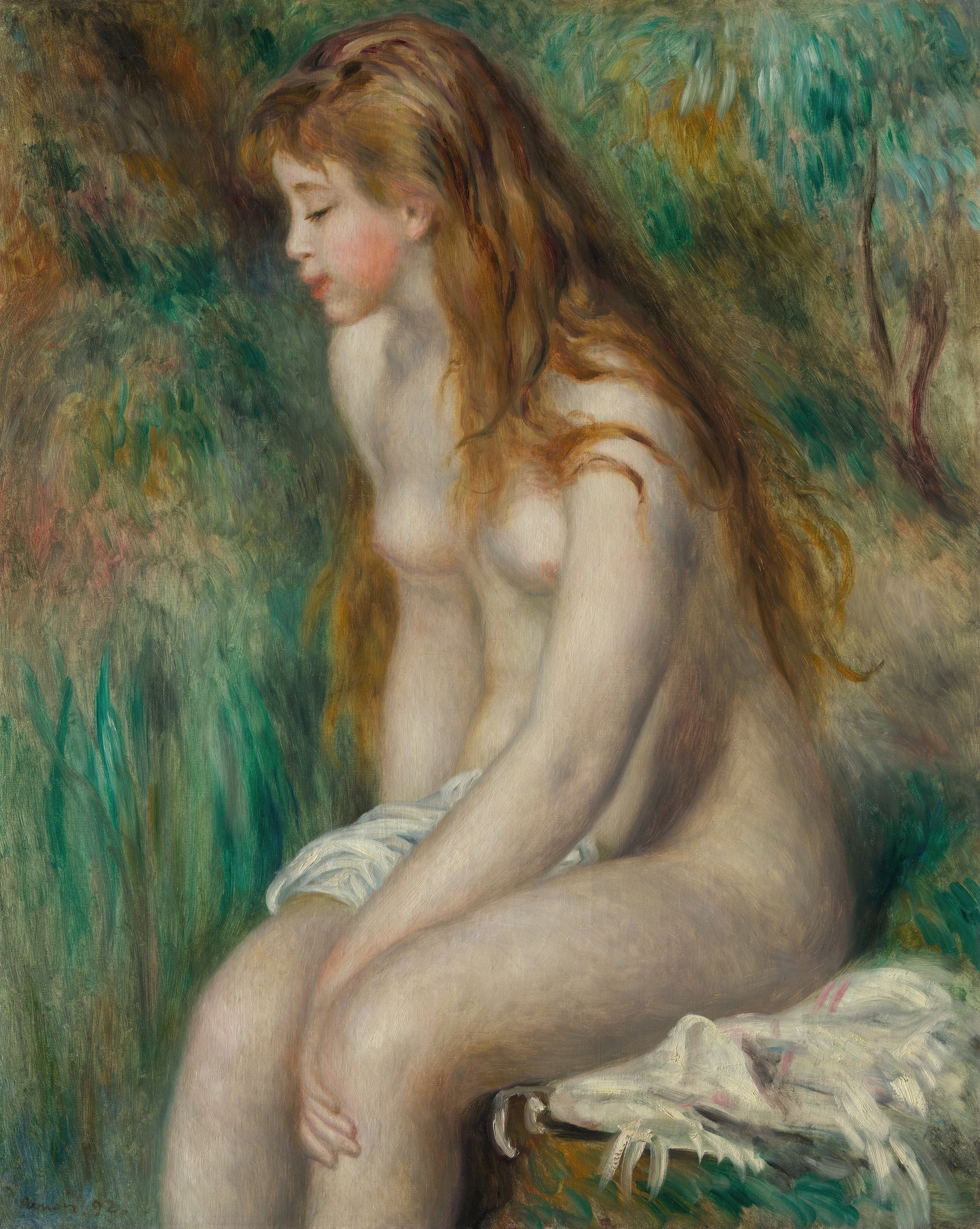 《年轻女孩洗澡》（Young Girl Bathing）｜皮埃尔-奥古斯特·雷诺阿 Pierre-Auguste Renoir｜1892