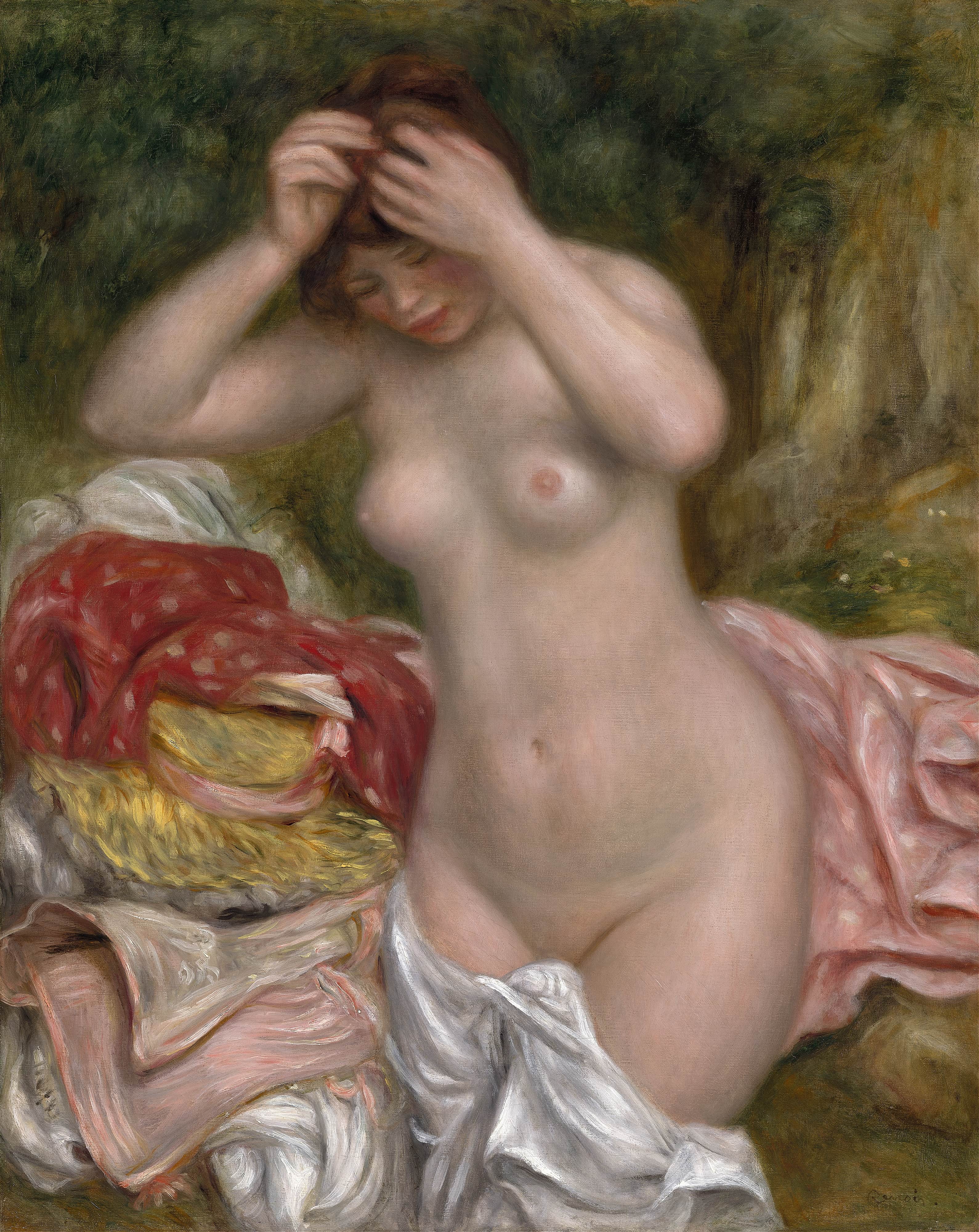 《沐浴者整理头发》（Bather Arranging Her Hair）｜皮埃尔-奥古斯特·雷诺阿 Pierre-Auguste Renoir｜1893