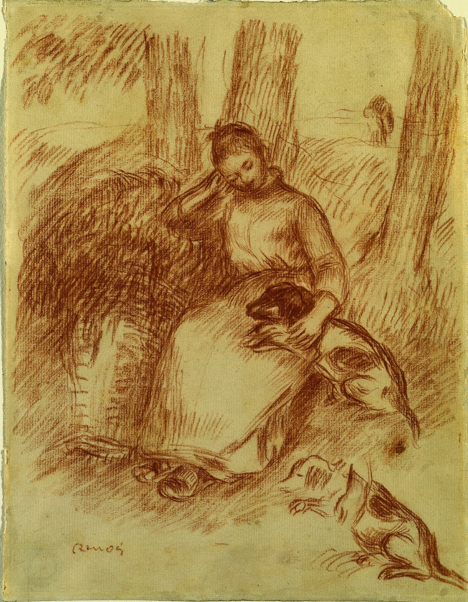 《农家女孩与狗》（Peasant Girl with Dog）｜皮埃尔-奥古斯特·雷诺阿 Pierre-Auguste Renoir｜约. 1894