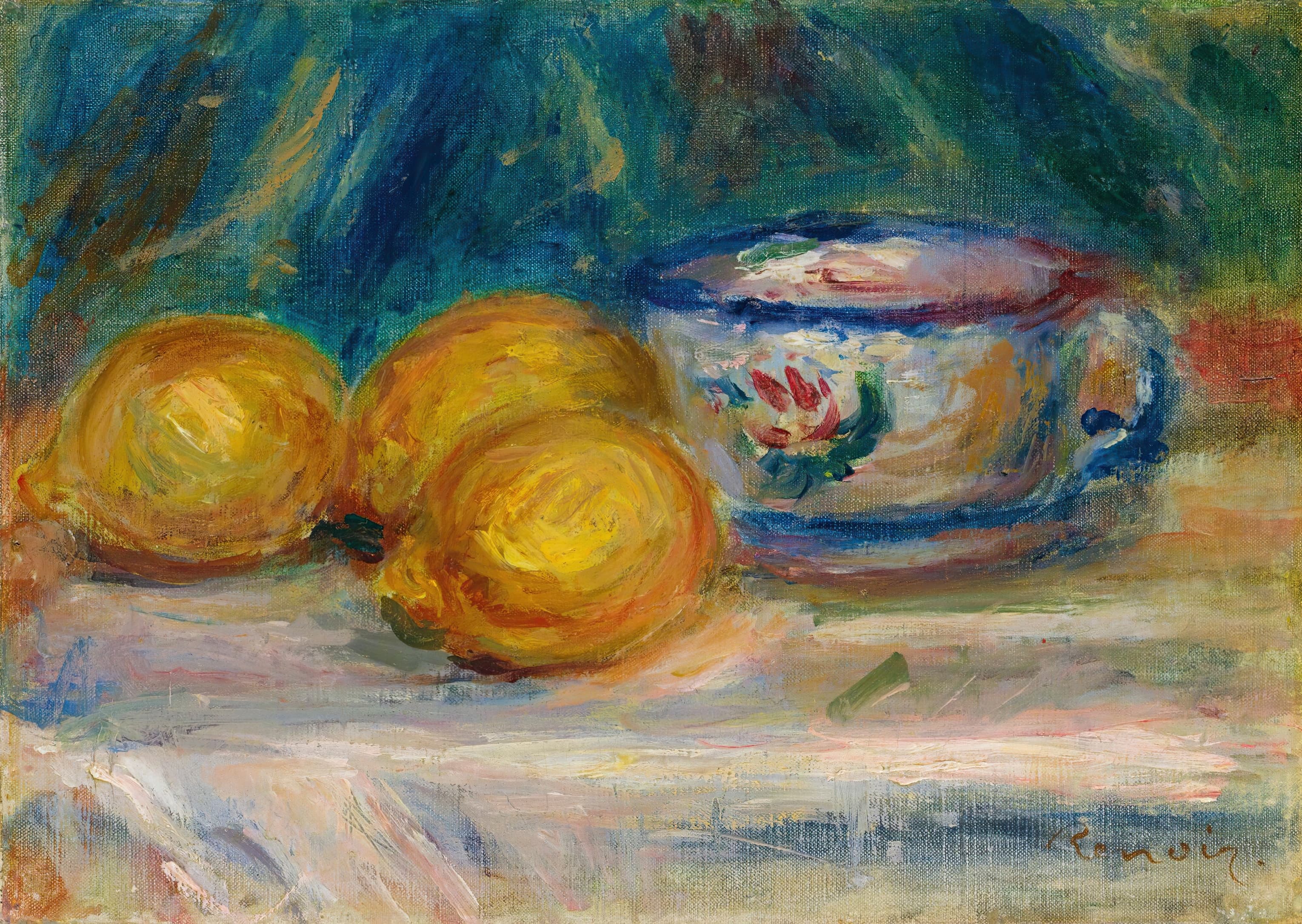 《静物，三个柠檬和一个杯子》（Still Life, Three Lemons and a Cup）｜皮埃尔-奥古斯特·雷诺阿 Pierre-Auguste Renoir｜约 1895