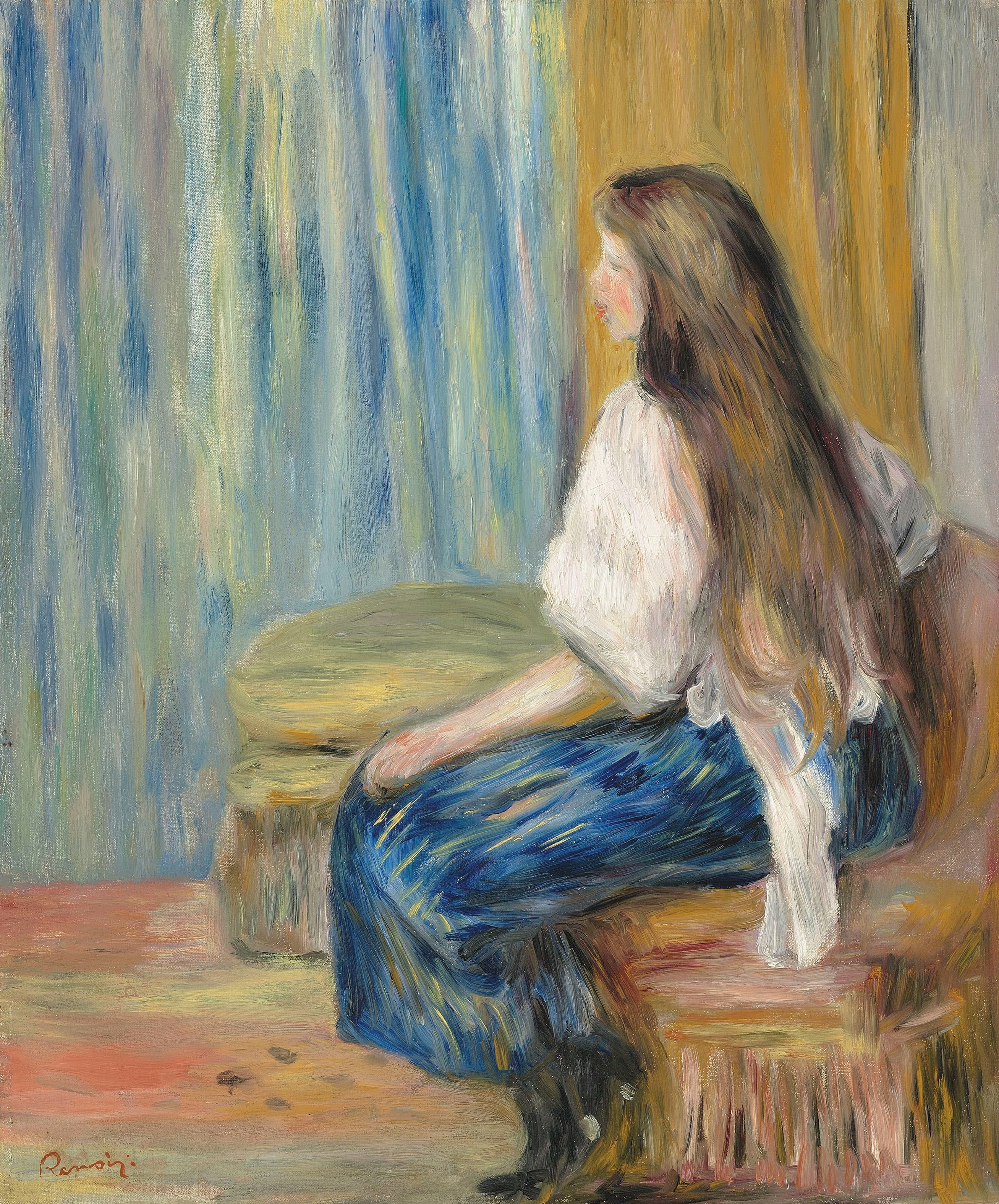 《长头发的女人》（Woman with long hair）｜皮埃尔-奥古斯特·雷诺阿 Pierre-Auguste Renoir｜1895