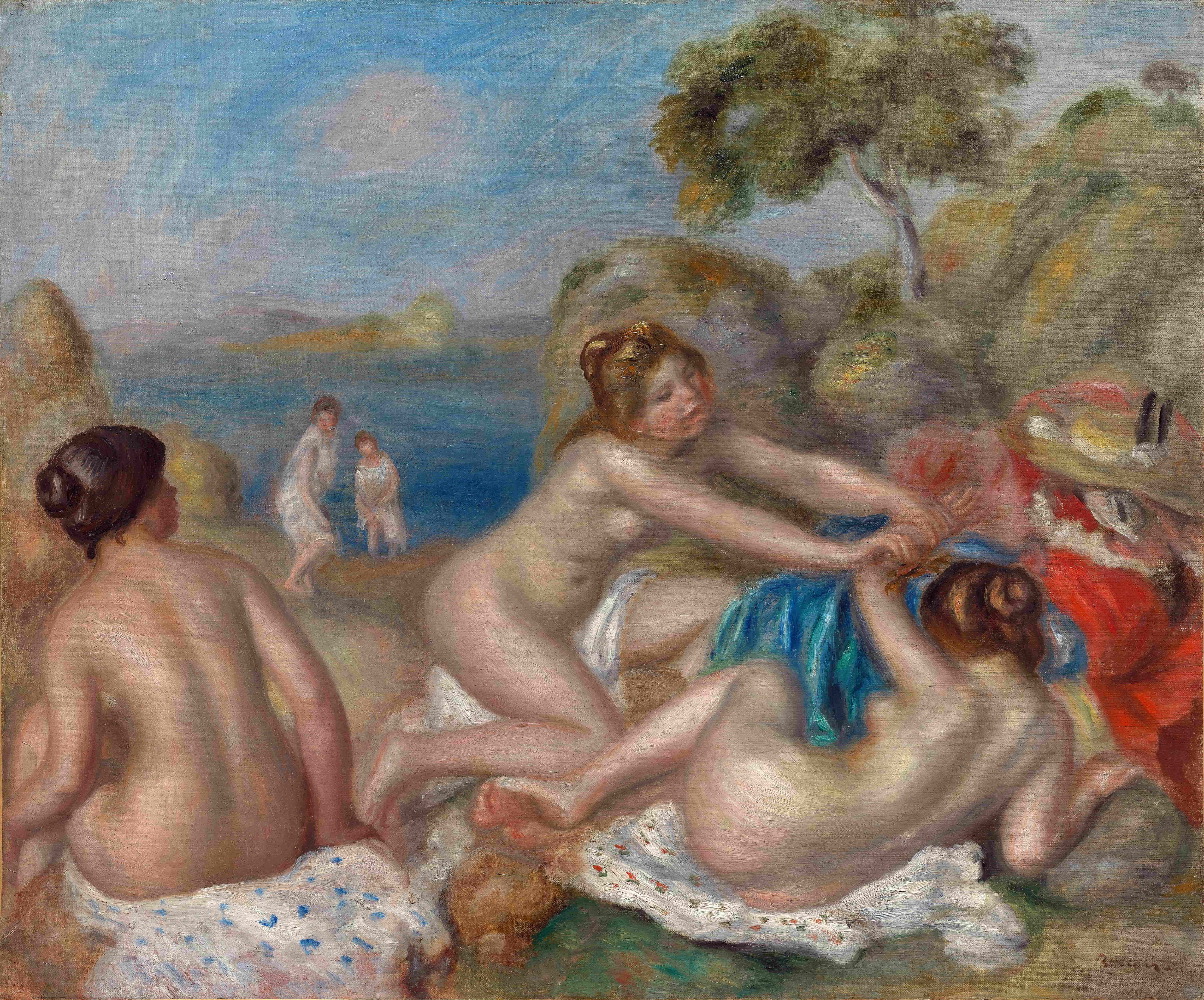 《沐浴者玩螃蟹》（Bathers Playing with a Crab）｜皮埃尔-奥古斯特·雷诺阿 Pierre-Auguste Renoir｜约. 1897