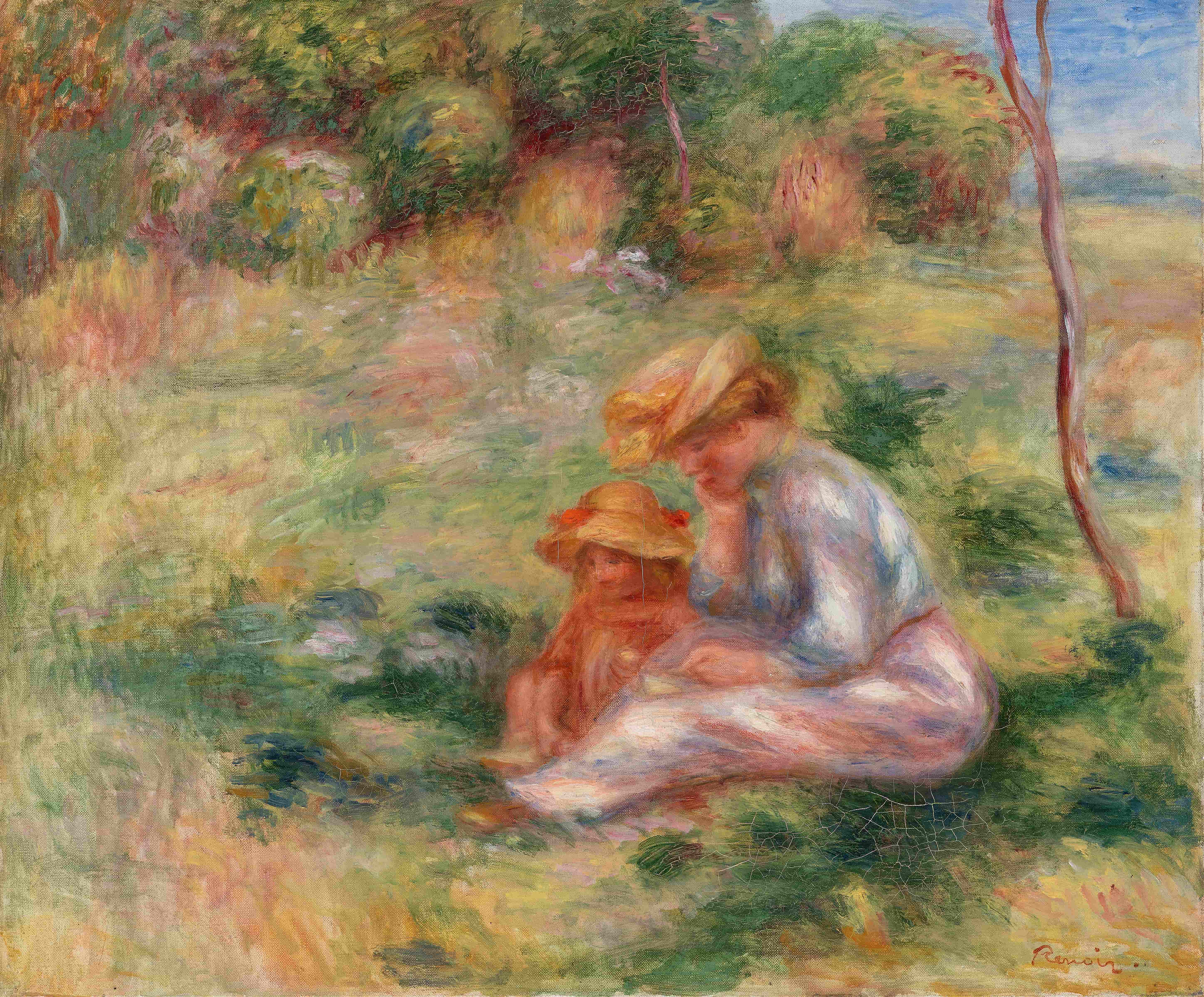 《草丛中的女人和孩子》（Woman and Child in the Grass）｜皮埃尔-奥古斯特·雷诺阿 Pierre-Auguste Renoir｜1898