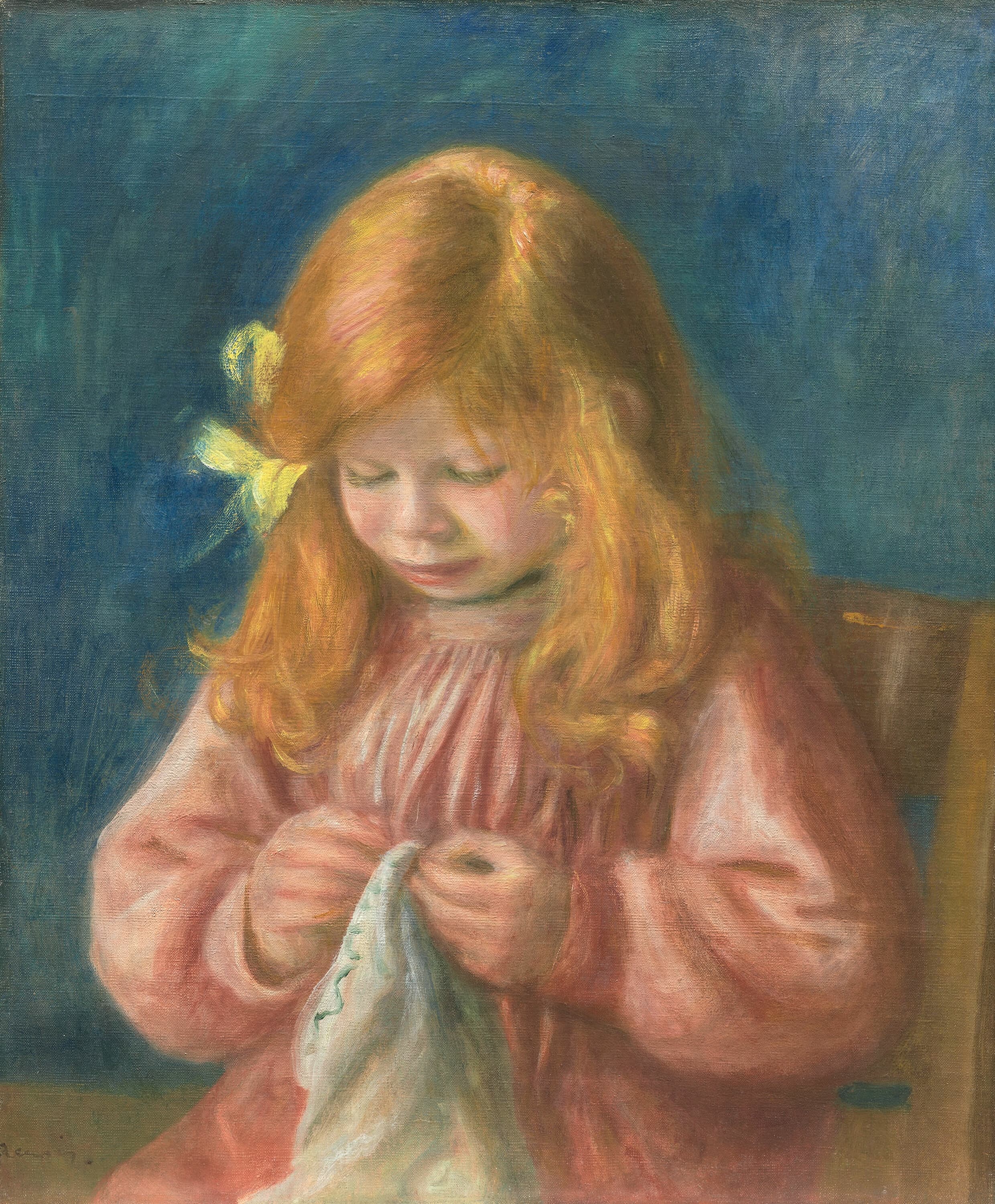 《让雷诺阿缝纫》（Jean Renoir Sewing）｜皮埃尔-奥古斯特·雷诺阿 Pierre-Auguste Renoir｜1899–1900