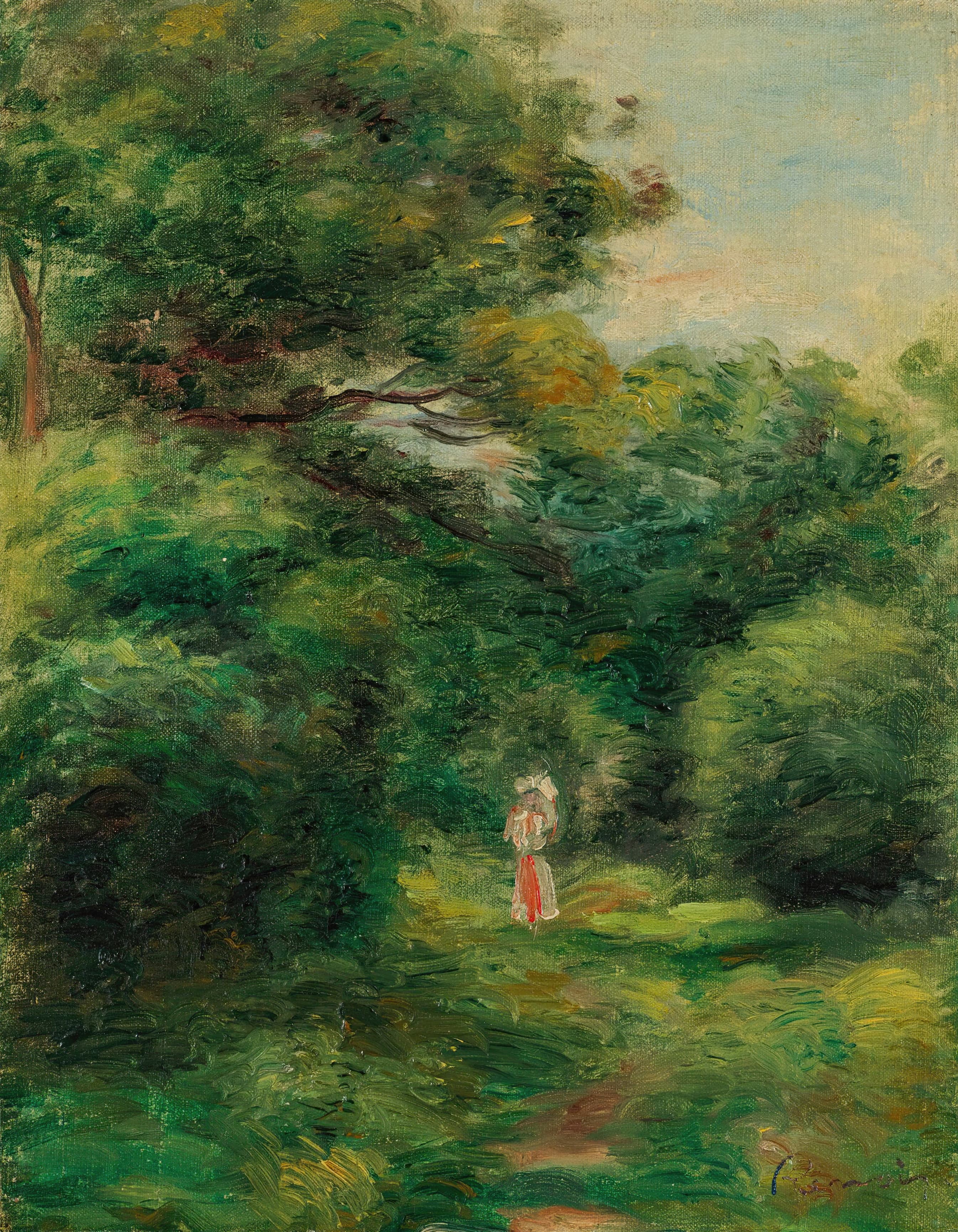 《树林里的小巷，怀里抱着孩子的女人》（Alley In A Wood, Woman With Child In Her Arms）｜皮埃尔-奥古斯特·雷诺阿 Pierre-Auguste Renoir｜1900