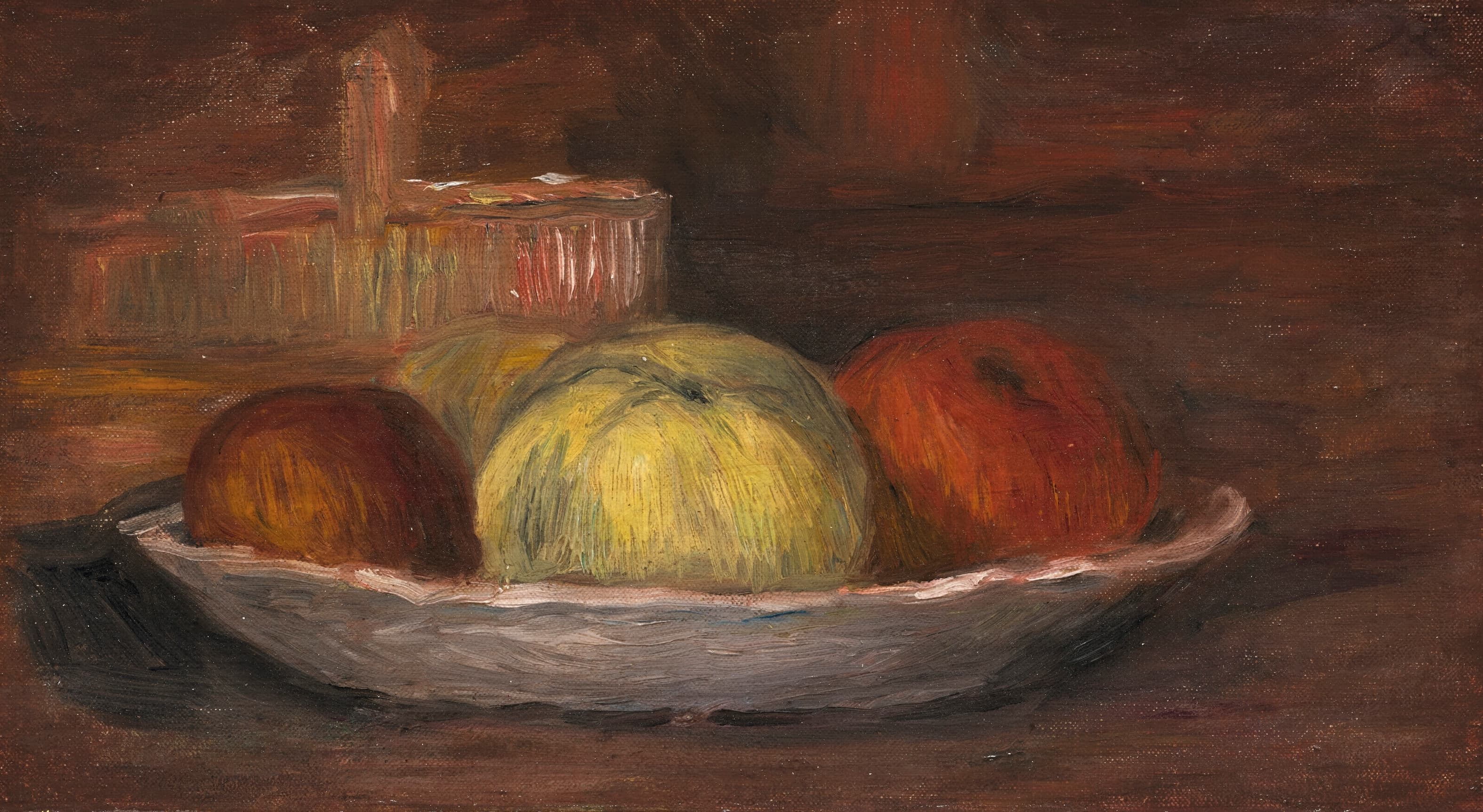《盘子和篮子里的苹果》（Apples in a dish and basket）｜皮埃尔-奥古斯特·雷诺阿 Pierre-Auguste Renoir｜约 1900