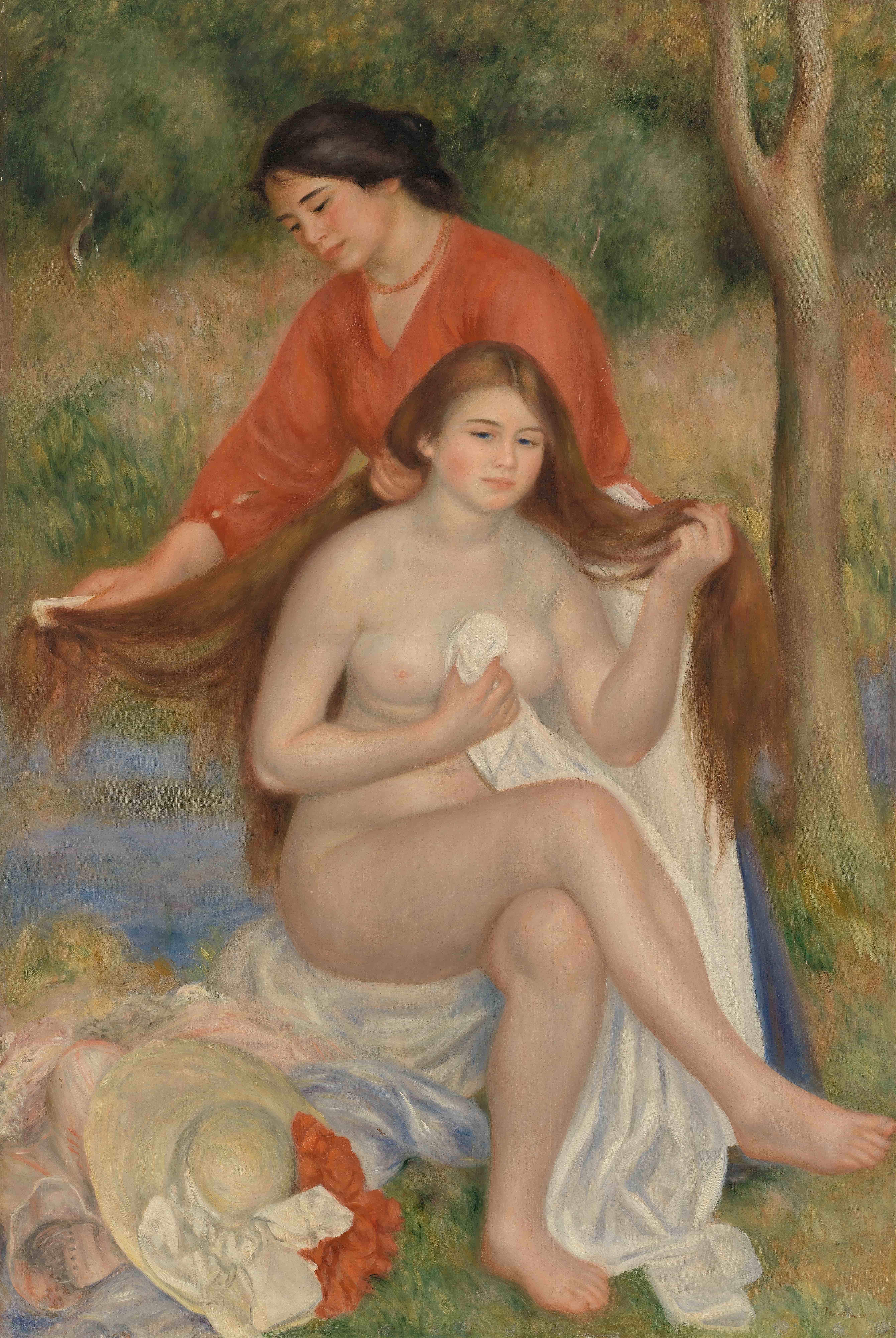 《沐浴者和女仆》（Bather and Maid）｜皮埃尔-奥古斯特·雷诺阿 Pierre-Auguste Renoir｜1900–1901
