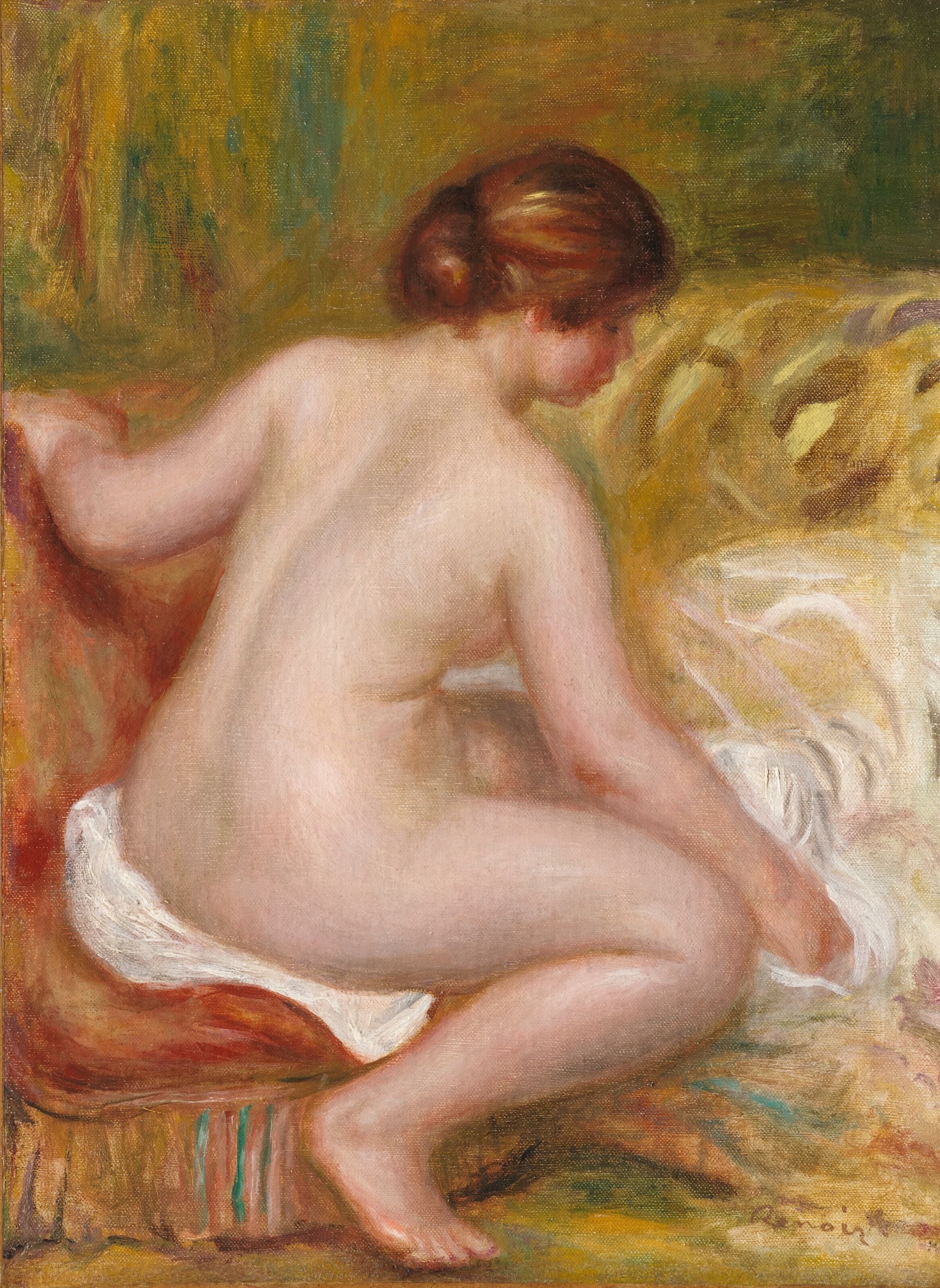 《赤身裸体坐在扶手椅上》（Naked on an armchair）｜皮埃尔-奥古斯特·雷诺阿 Pierre-Auguste Renoir｜1900