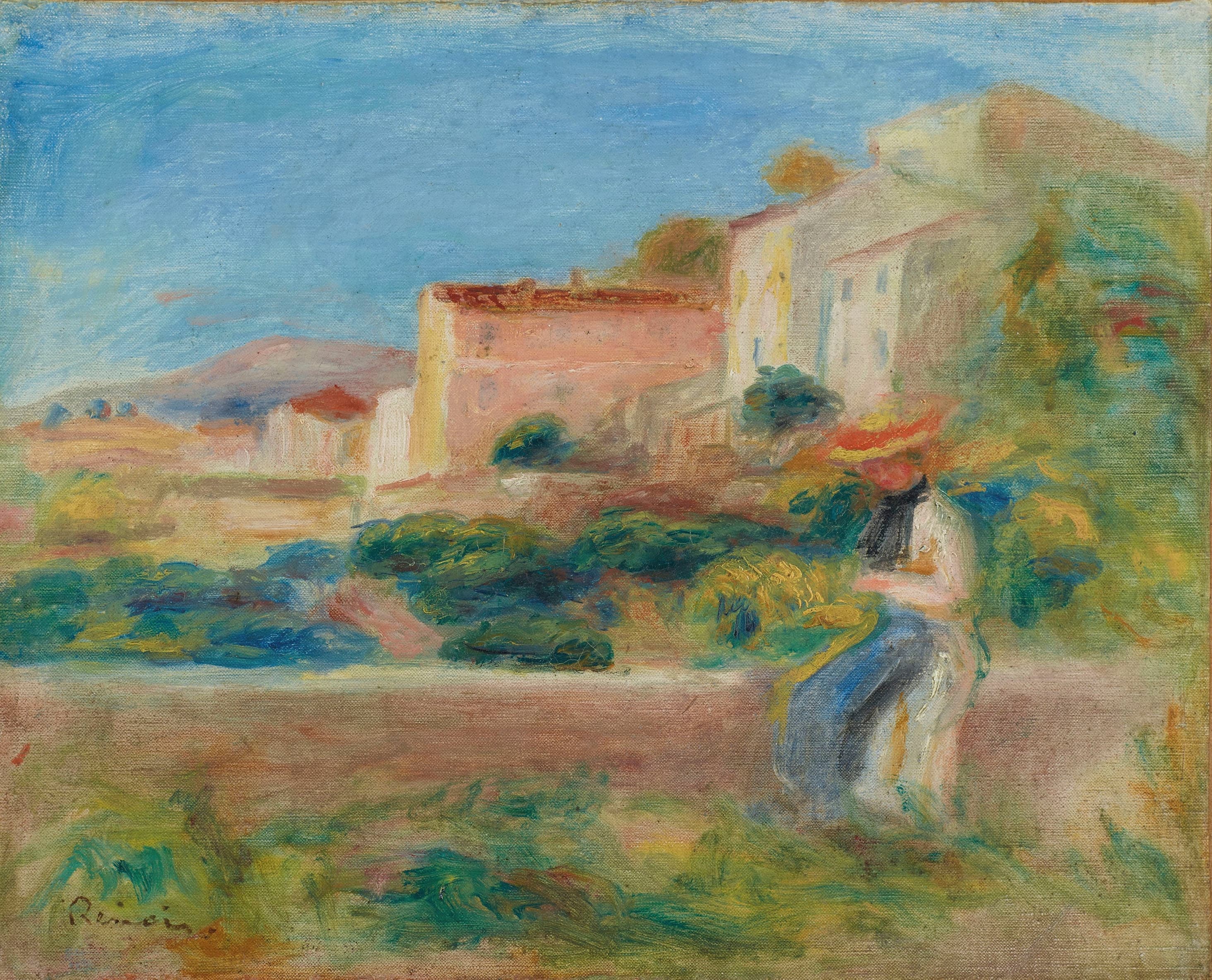 《坐着的女人，卡涅邮局》（Seated woman, The Post Office in Cagnes）｜皮埃尔-奥古斯特·雷诺阿 Pierre-Auguste Renoir｜1900