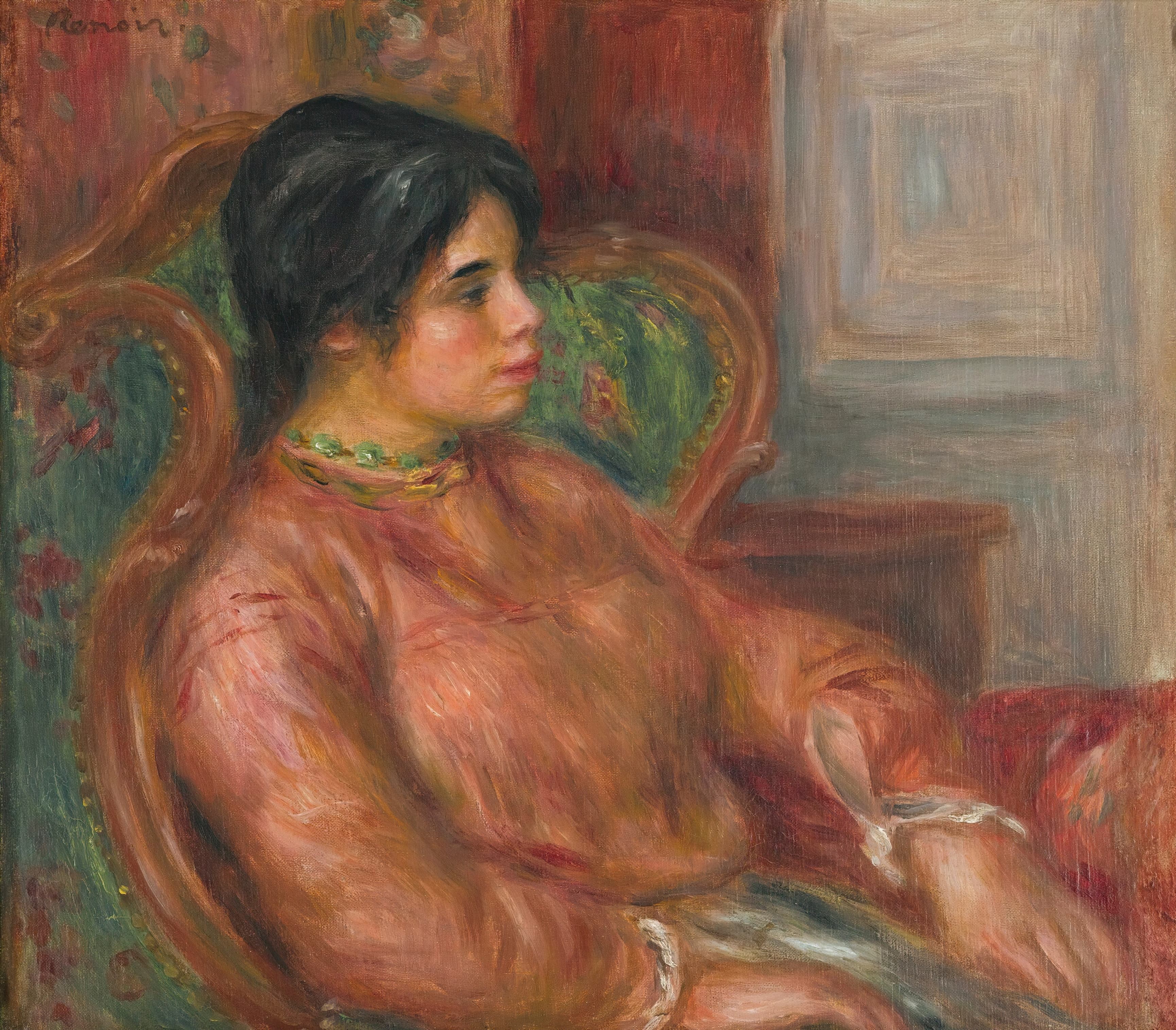 《绿色扶手椅上的女人》（Woman in the Green Armchair）｜皮埃尔-奥古斯特·雷诺阿 Pierre-Auguste Renoir｜约 1900
