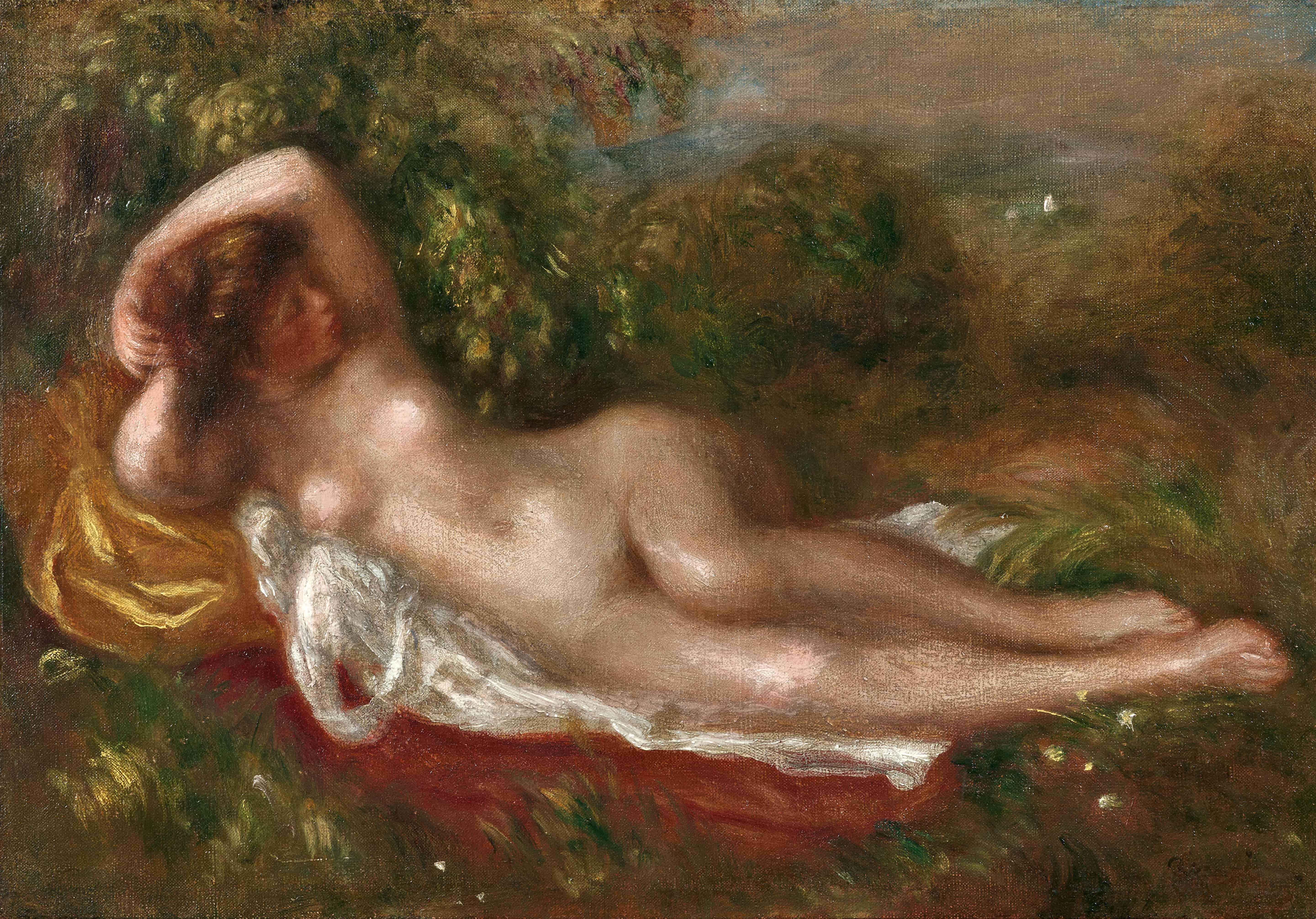 《年轻的裸体女人躺在草地上》（Young naked woman lying in the grass）｜皮埃尔-奥古斯特·雷诺阿 Pierre-Auguste Renoir｜约 1900