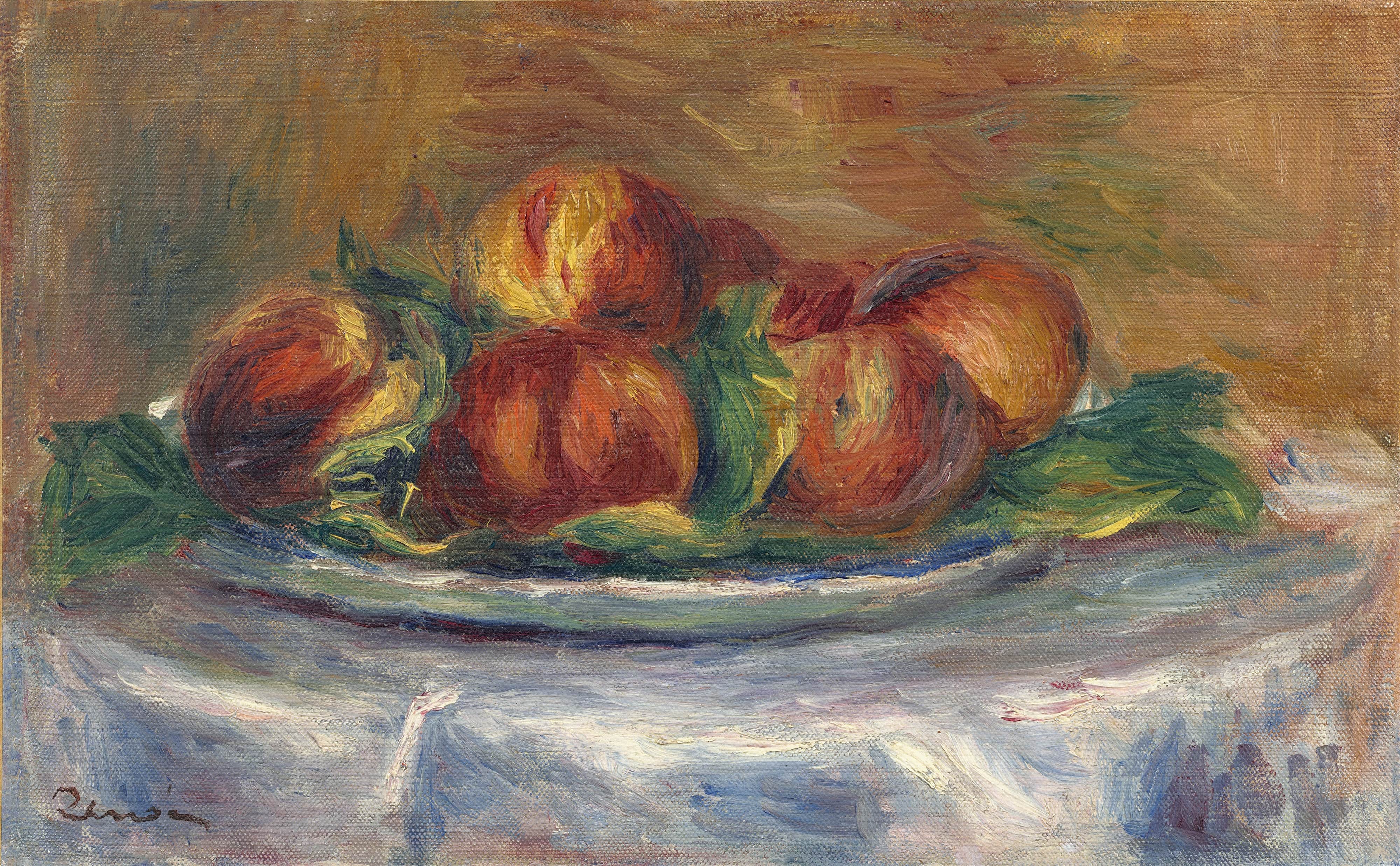 《盘子里的桃子》（Peaches on a Plate）｜皮埃尔-奥古斯特·雷诺阿 Pierre-Auguste Renoir｜1902–1905