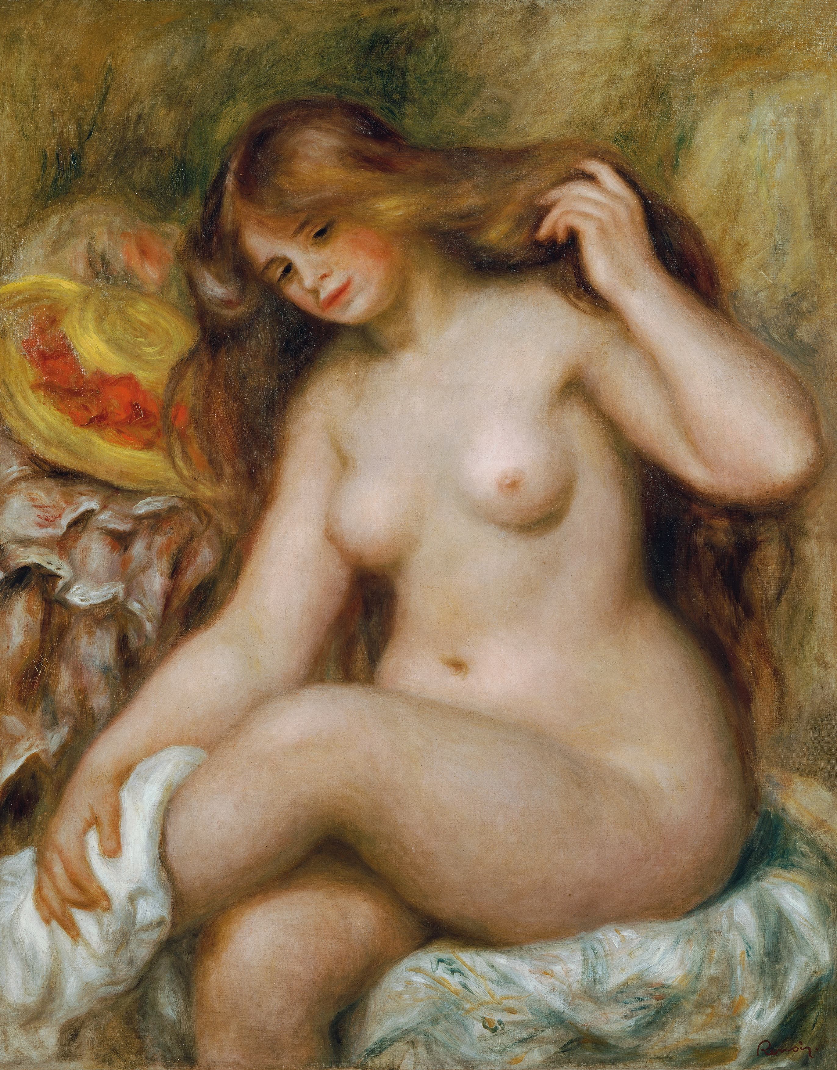 《金发碧眼、头发松散的沐浴者》（Bather with blonde, loose hair）｜皮埃尔-奥古斯特·雷诺阿 Pierre-Auguste Renoir｜1903