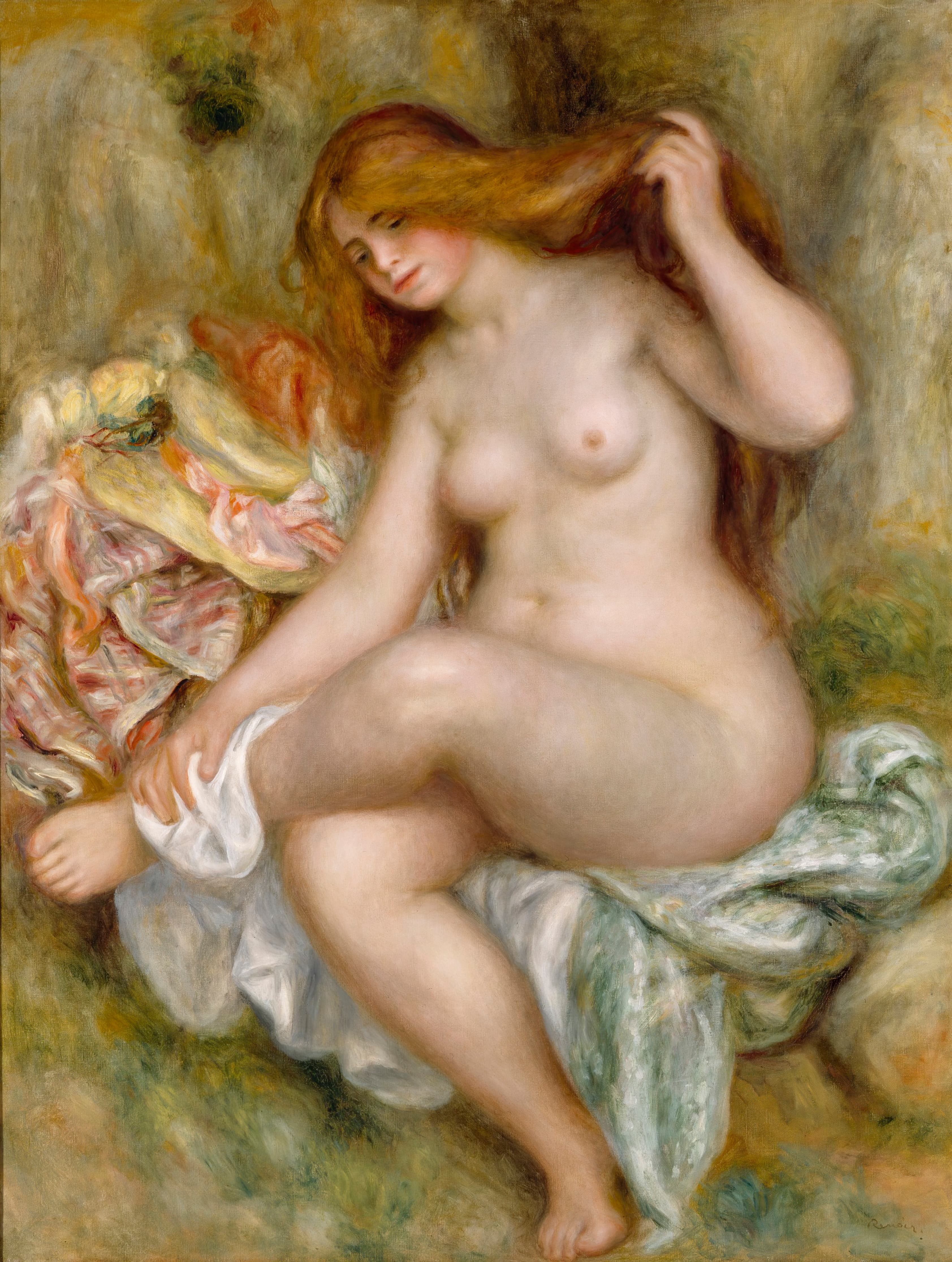 《坐式沐浴者》（Seated Bather）｜皮埃尔-奥古斯特·雷诺阿 Pierre-Auguste Renoir｜c. 1897