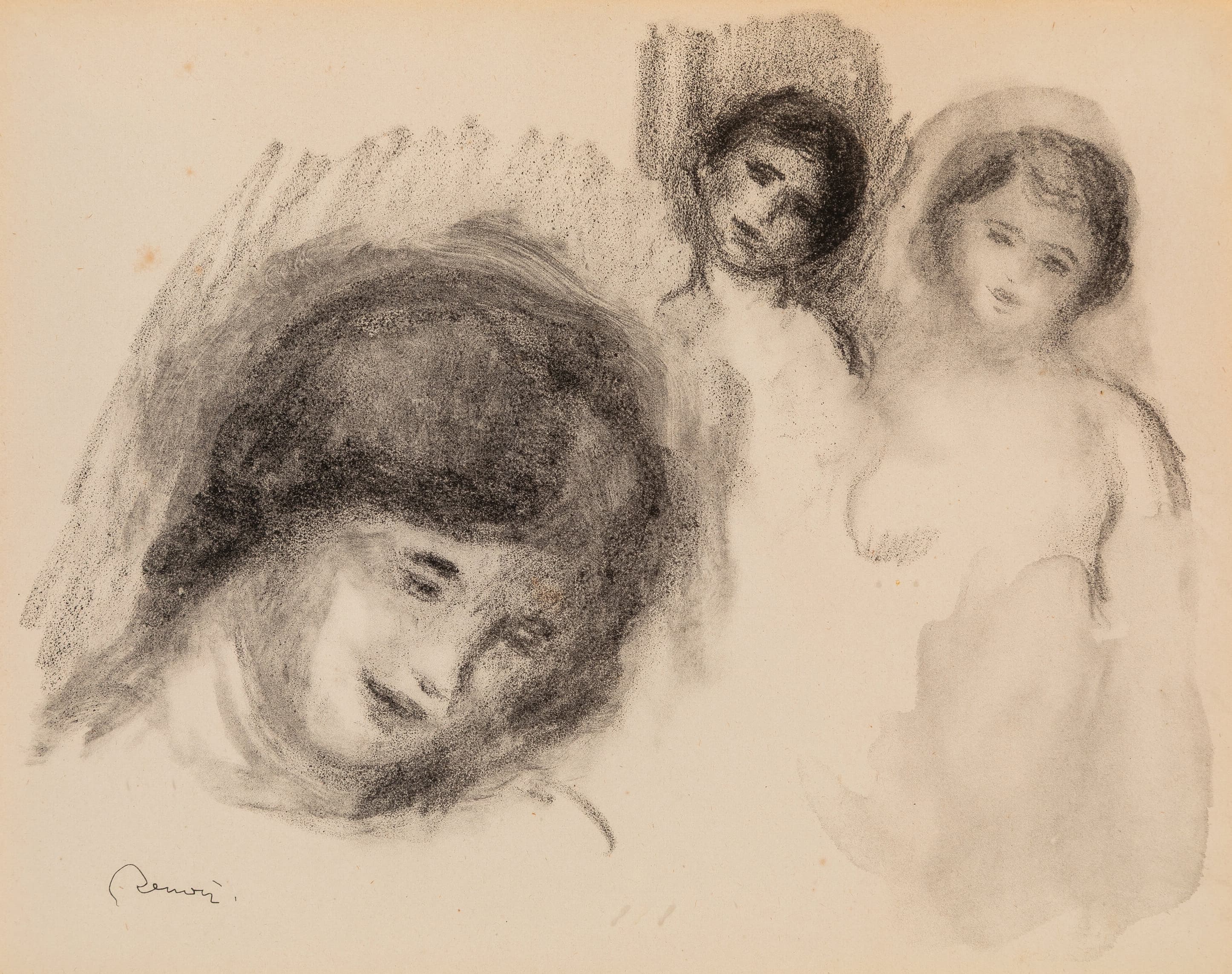 《石头与三个草图》（The Stone with three sketches）｜皮埃尔-奥古斯特·雷诺阿 Pierre-Auguste Renoir｜1904