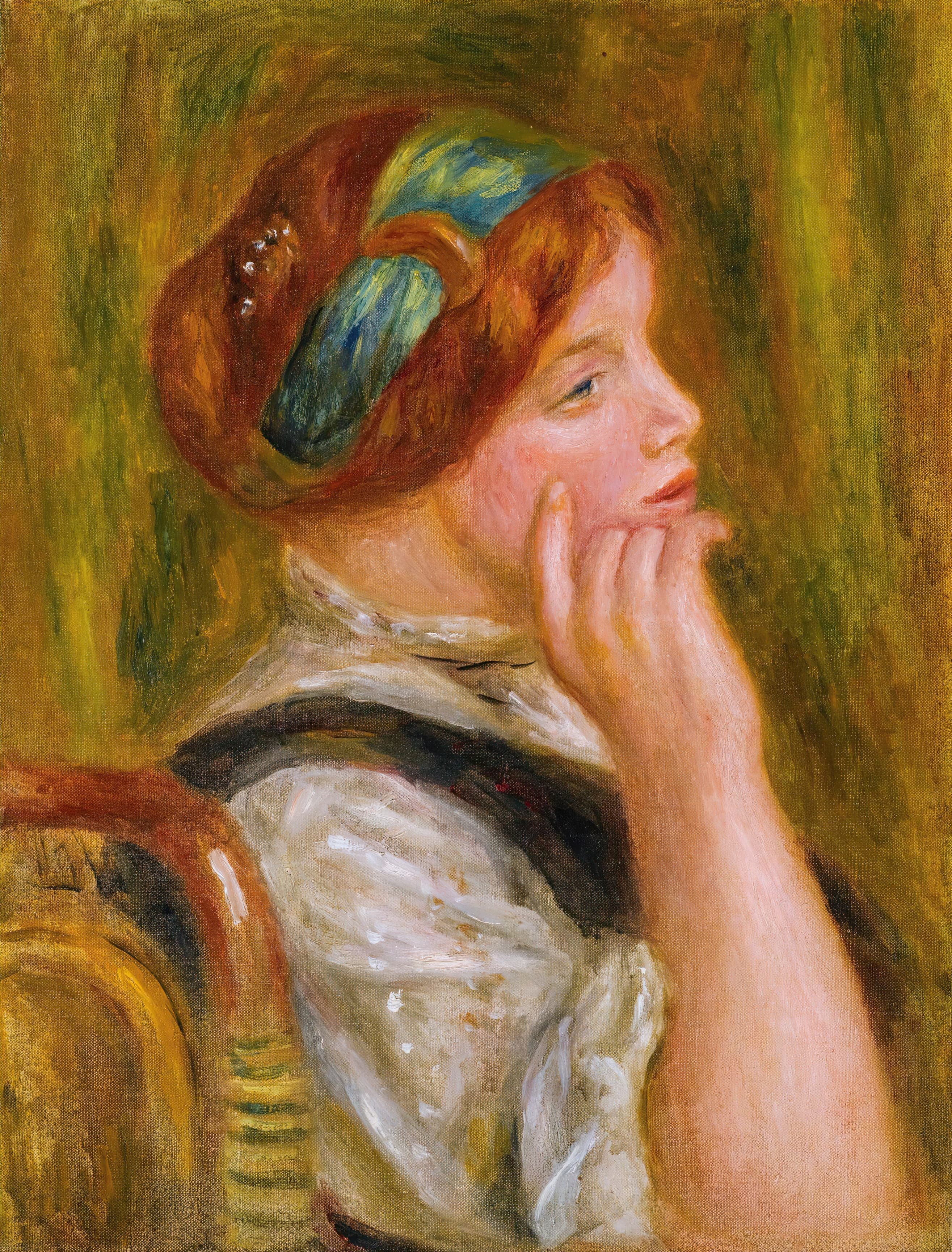 《戴绿色头带的女人肖像》（Portrait of Woman with Green Headband）｜皮埃尔-奥古斯特·雷诺阿 Pierre-Auguste Renoir｜约 1905