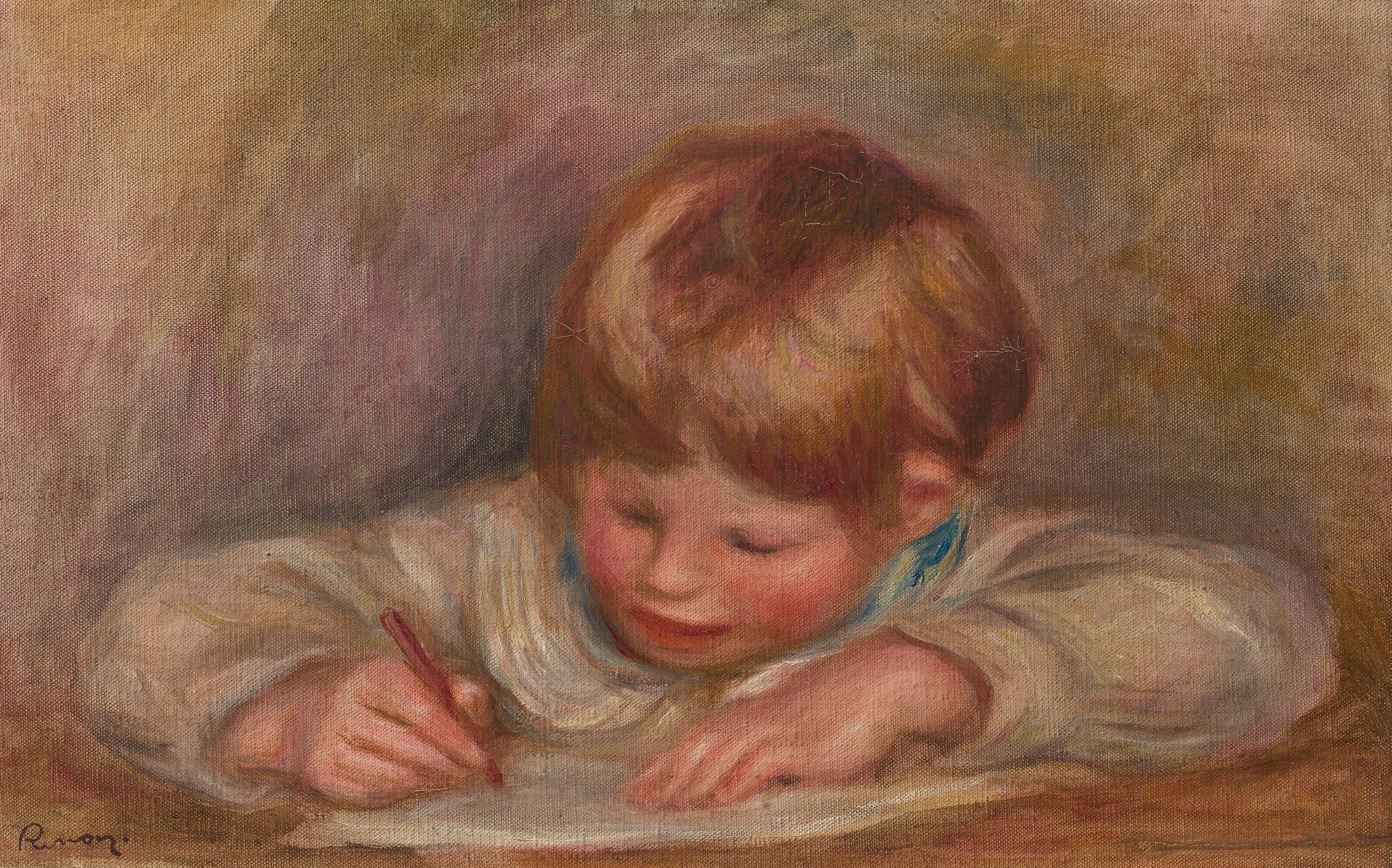 《克劳德·雷诺阿写作》（Claude Renoir writing）｜皮埃尔-奥古斯特·雷诺阿 Pierre-Auguste Renoir｜约 1906