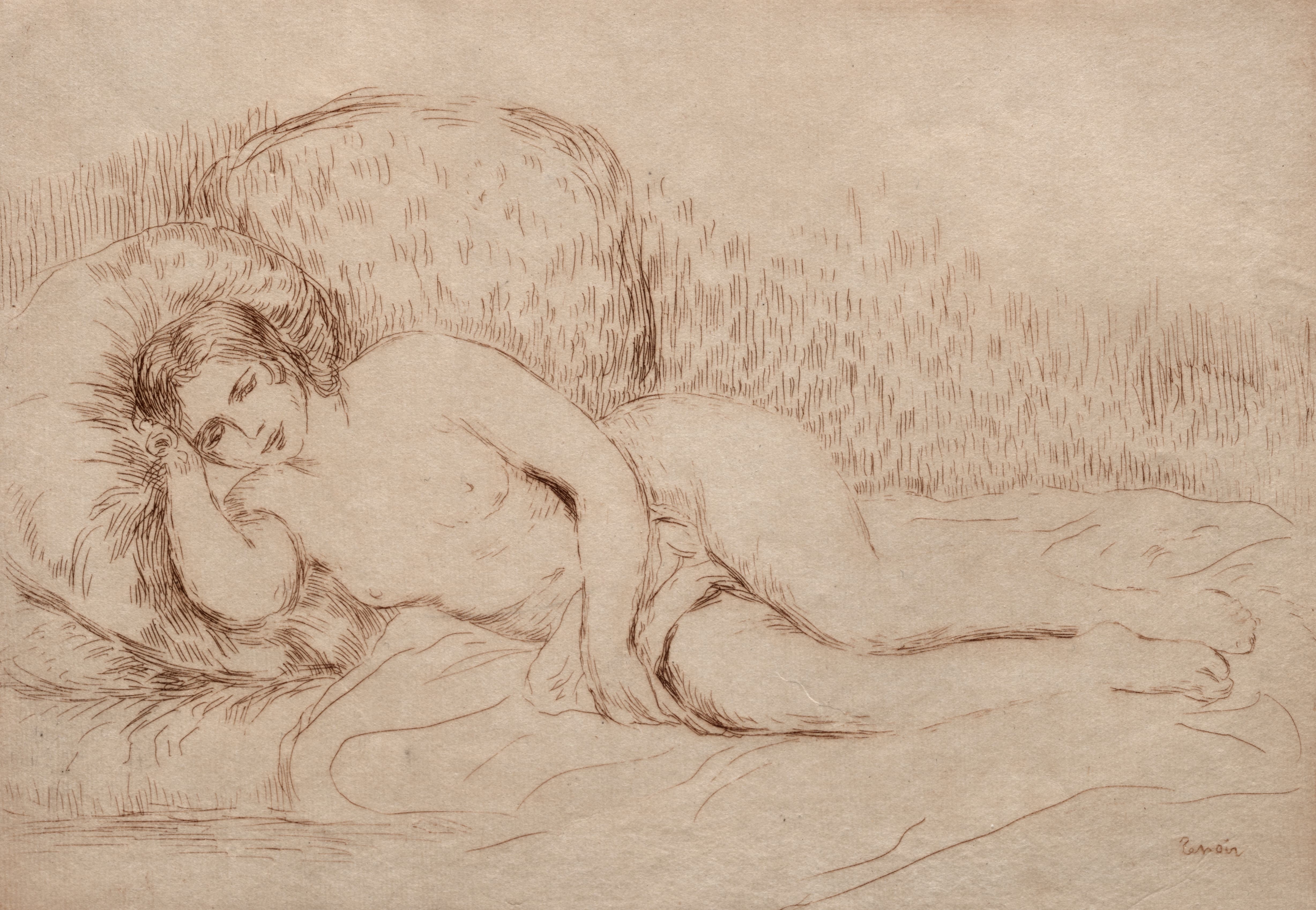 《躺着的裸体女人》（Naked woman lying down）｜皮埃尔-奥古斯特·雷诺阿 Pierre-Auguste Renoir｜1906