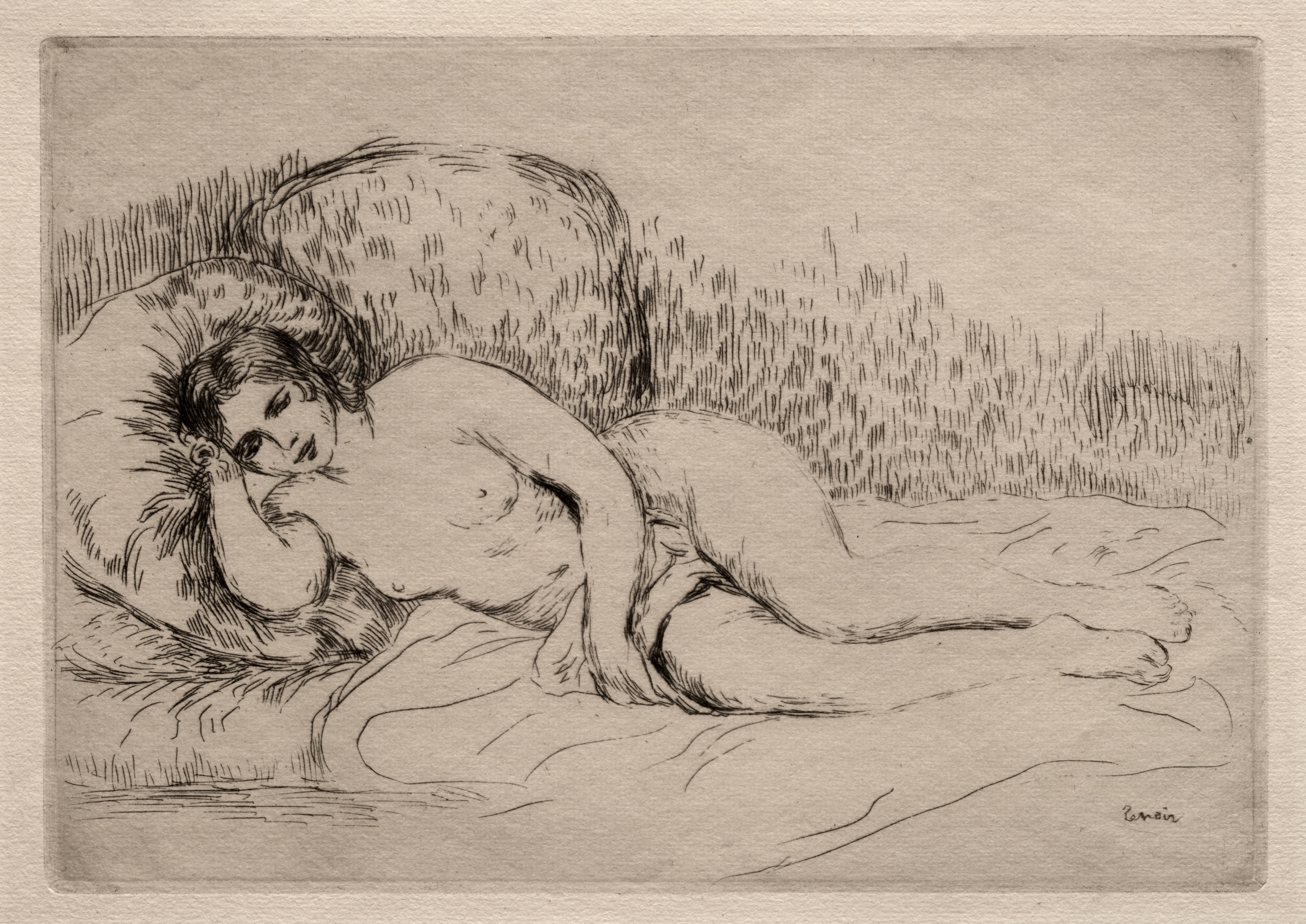《斜倚的裸体女人》（Nude Woman Reclining）｜皮埃尔-奥古斯特·雷诺阿 Pierre-Auguste Renoir｜1906