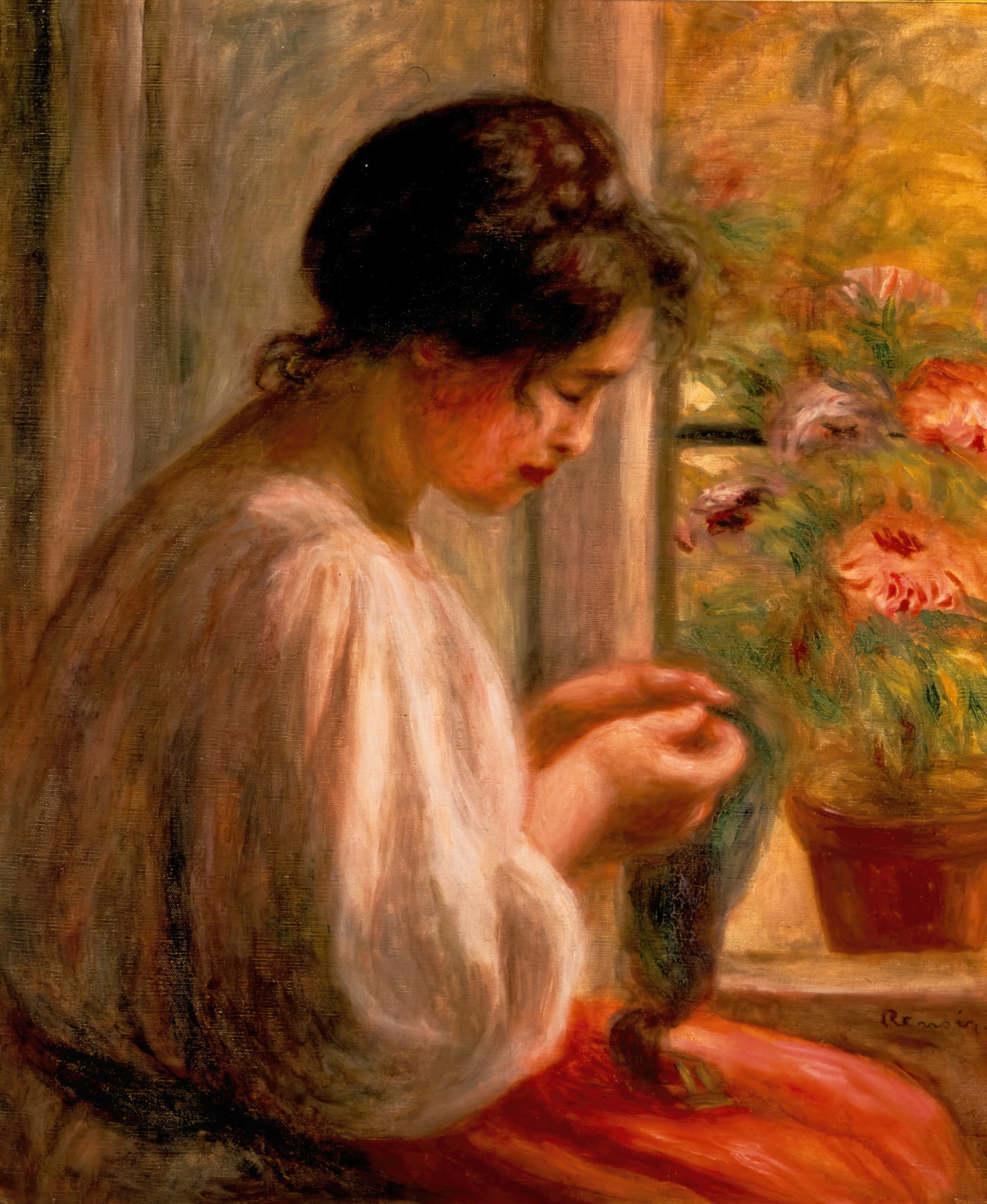 《窗边的裁缝》（Seamstress at Window）｜皮埃尔-奥古斯特·雷诺阿 Pierre-Auguste Renoir｜约 1908–1910