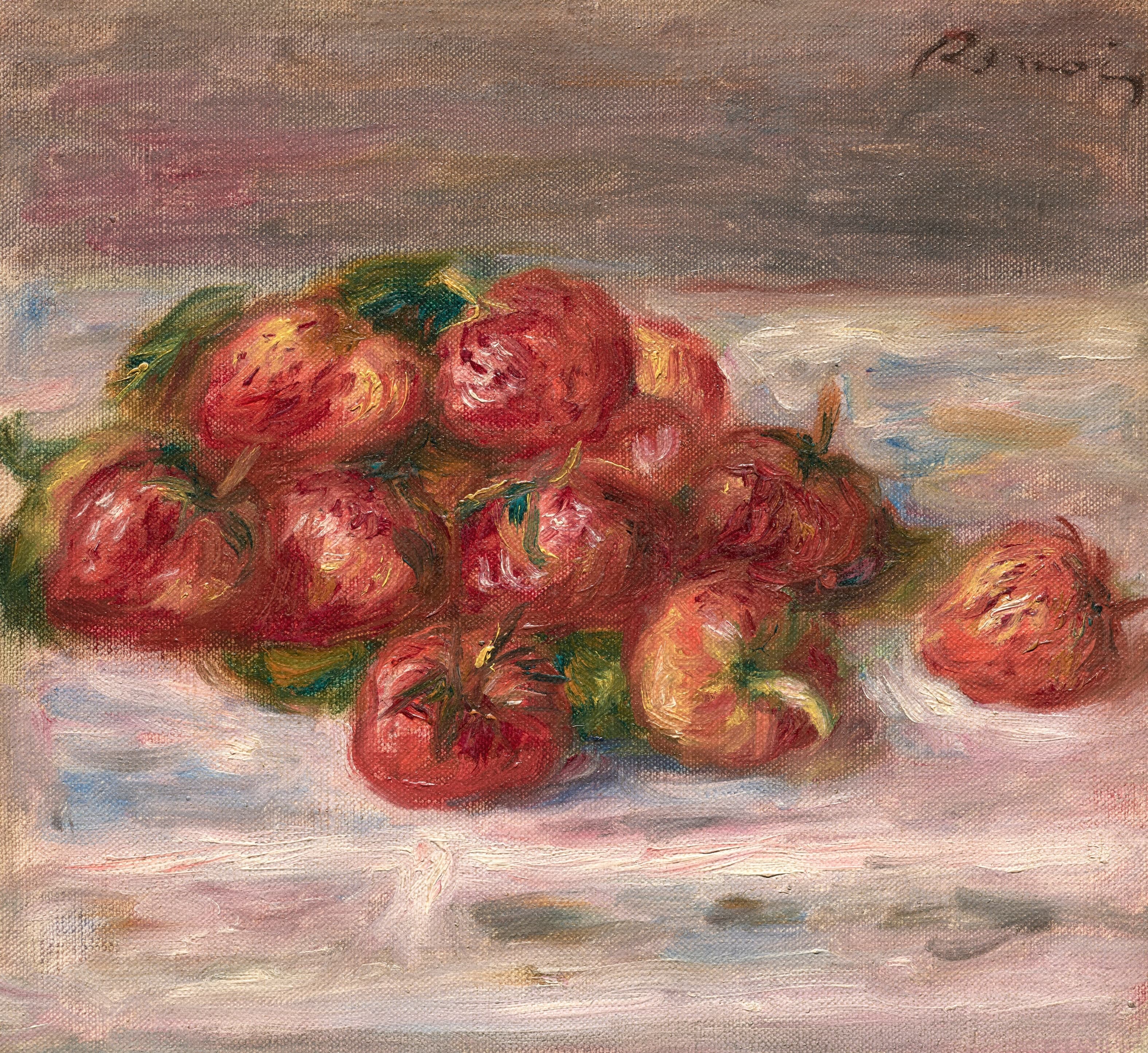 《静物与草莓》（Still life with strawberries）｜皮埃尔-奥古斯特·雷诺阿 Pierre-Auguste Renoir｜1908