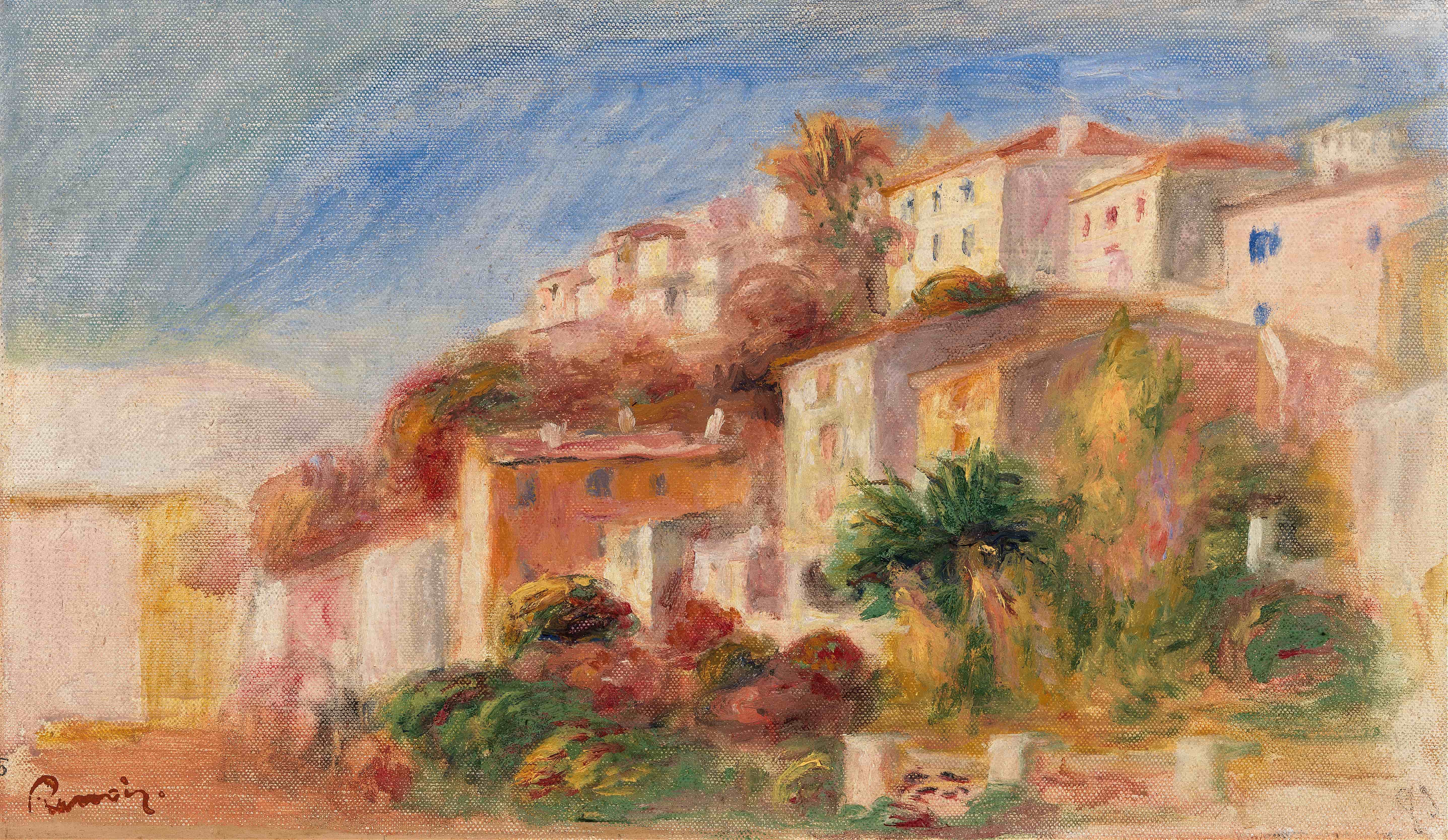 《从卡涅邮局花园看到的景色》（View from the Garden of the Post Office, Cagnes）｜皮埃尔-奥古斯特·雷诺阿 Pierre-Auguste Renoir｜约. 1908