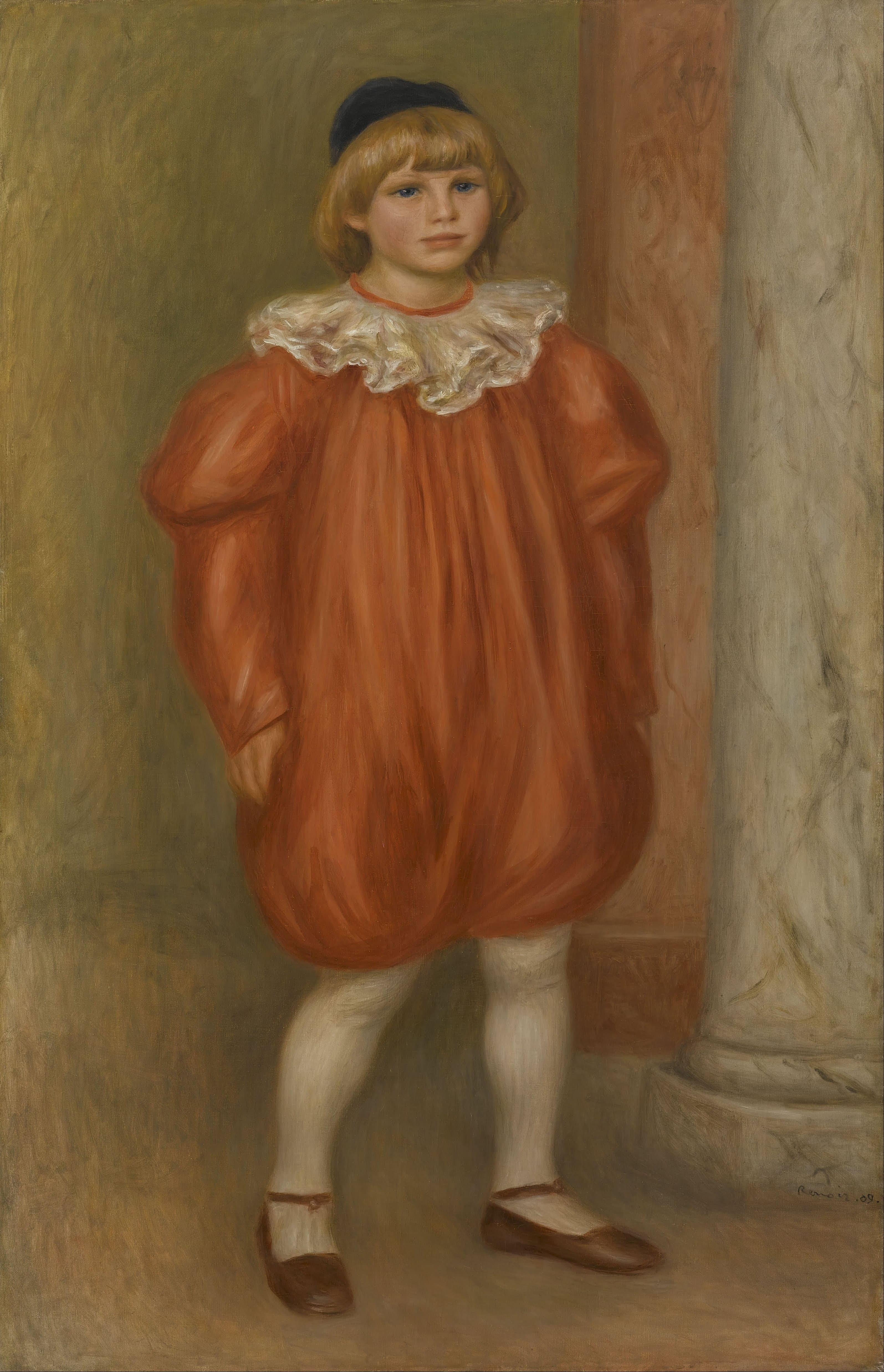 《小丑服装的克劳德·雷诺阿》（Claude Renoir in Clown Costume）｜皮埃尔-奥古斯特·雷诺阿 Pierre-Auguste Renoir｜1909