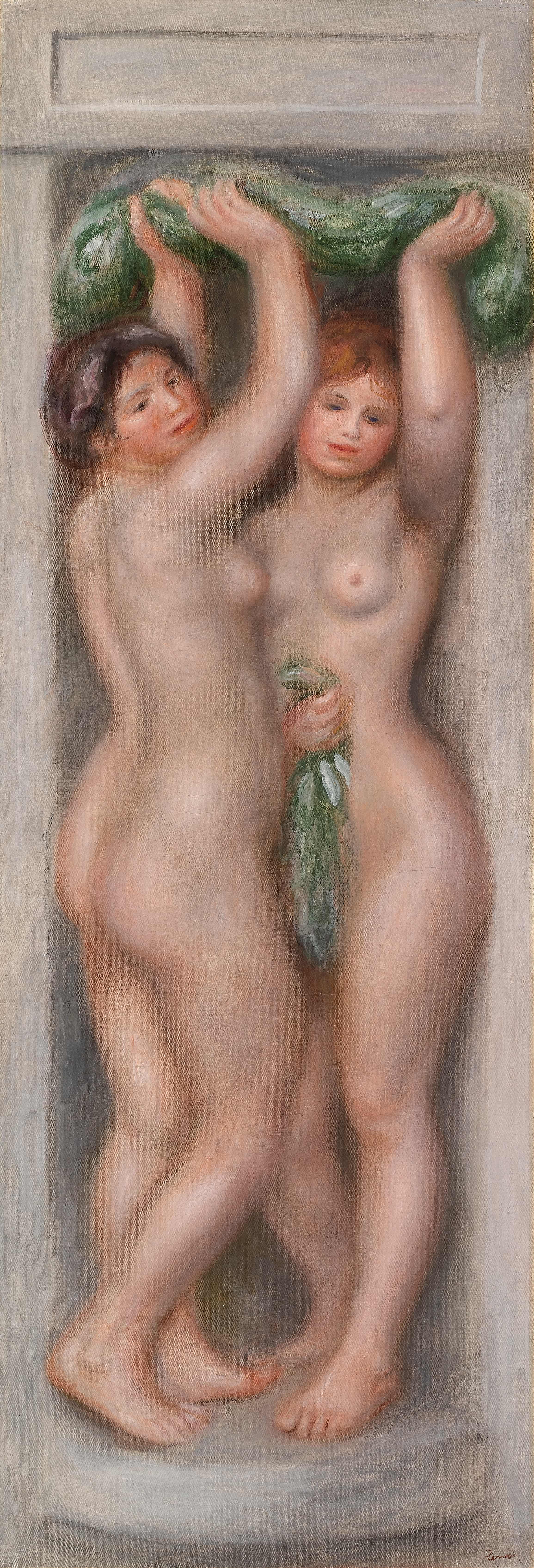 《女像柱（Caryatids）；也称为两个沐浴者（装饰板）》（Caryatids (Caryatids); also called Two bathers (decorative panel)）｜皮埃尔-奥古斯特·雷诺阿 Pierre-Auguste Renoir｜约. 1910