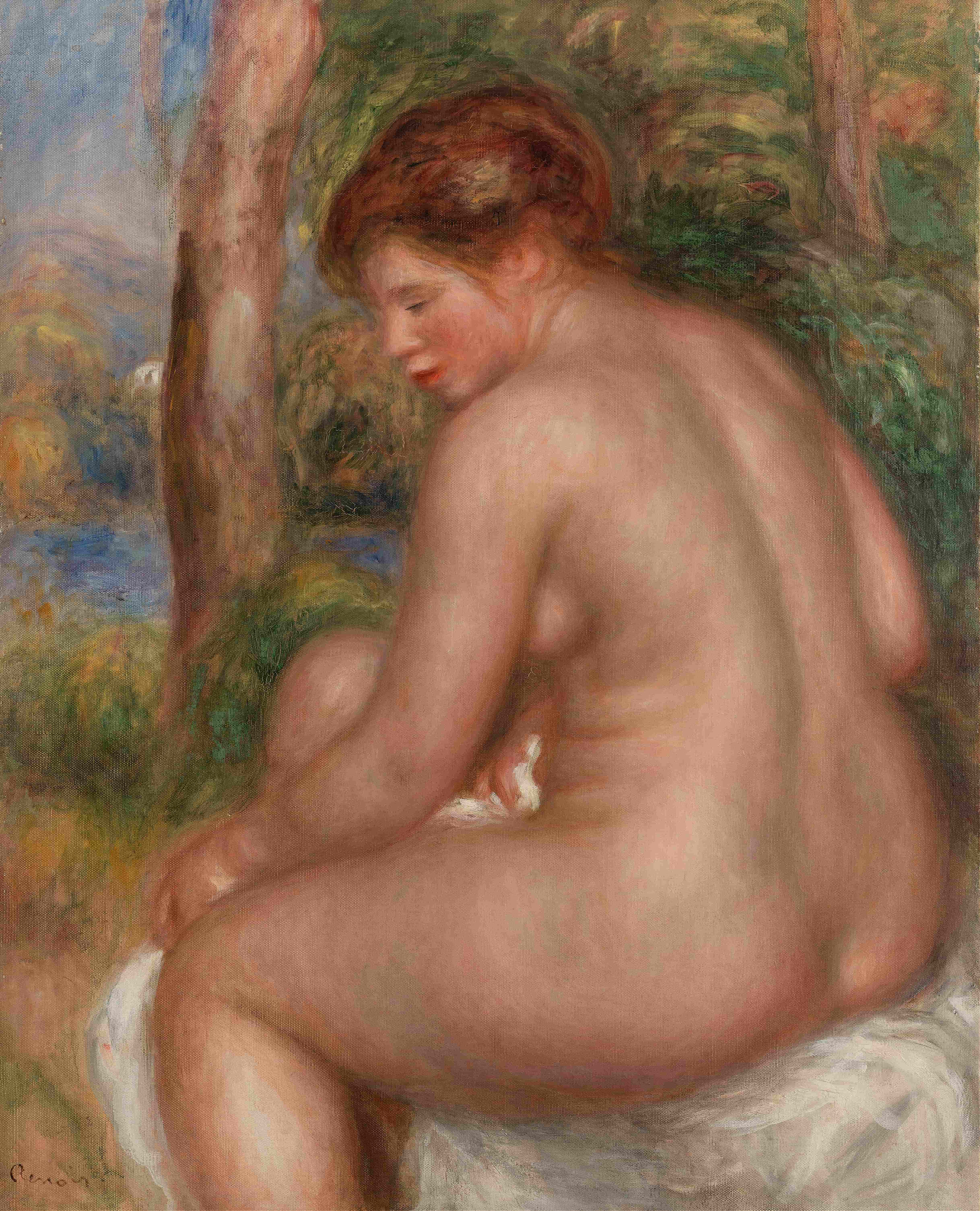 《四分之三视图中的沐浴者》（Bather in Three-Quarter View）｜皮埃尔-奥古斯特·雷诺阿 Pierre-Auguste Renoir｜1911