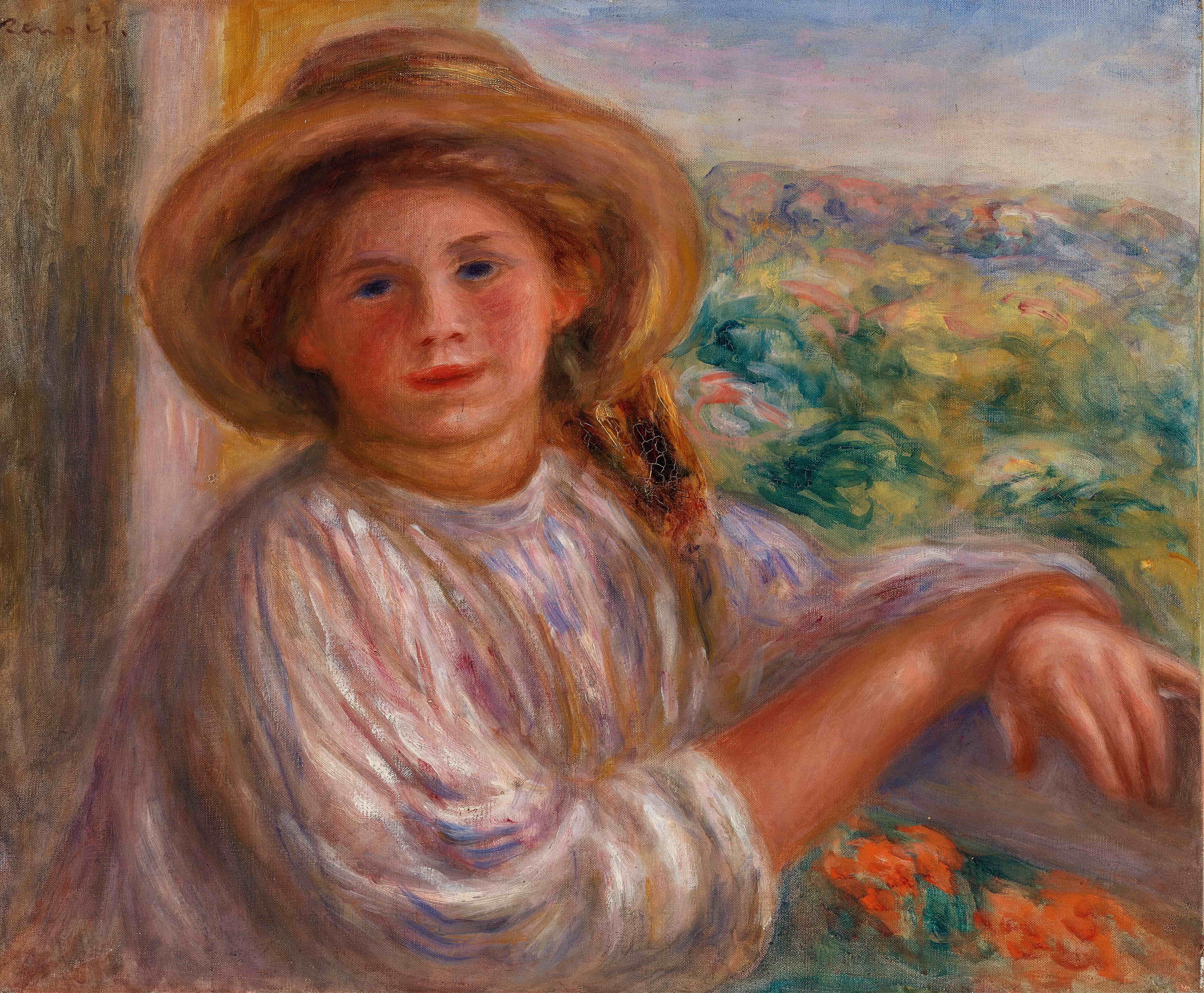 《阳台上的女孩，卡涅》（Girl on a Balcony, Cagnes）｜皮埃尔-奥古斯特·雷诺阿 Pierre-Auguste Renoir｜约. 1911