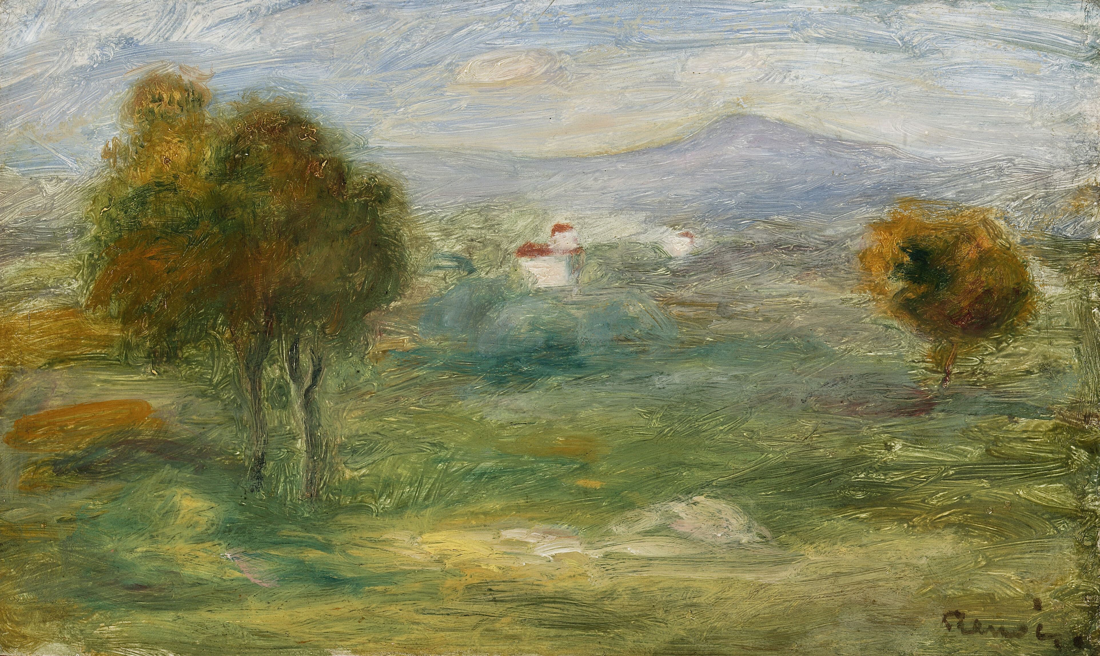 《滨海卡涅的房屋景观》（Landscape with houses in Cagnes-sur-Mer）｜皮埃尔-奥古斯特·雷诺阿 Pierre-Auguste Renoir｜1911