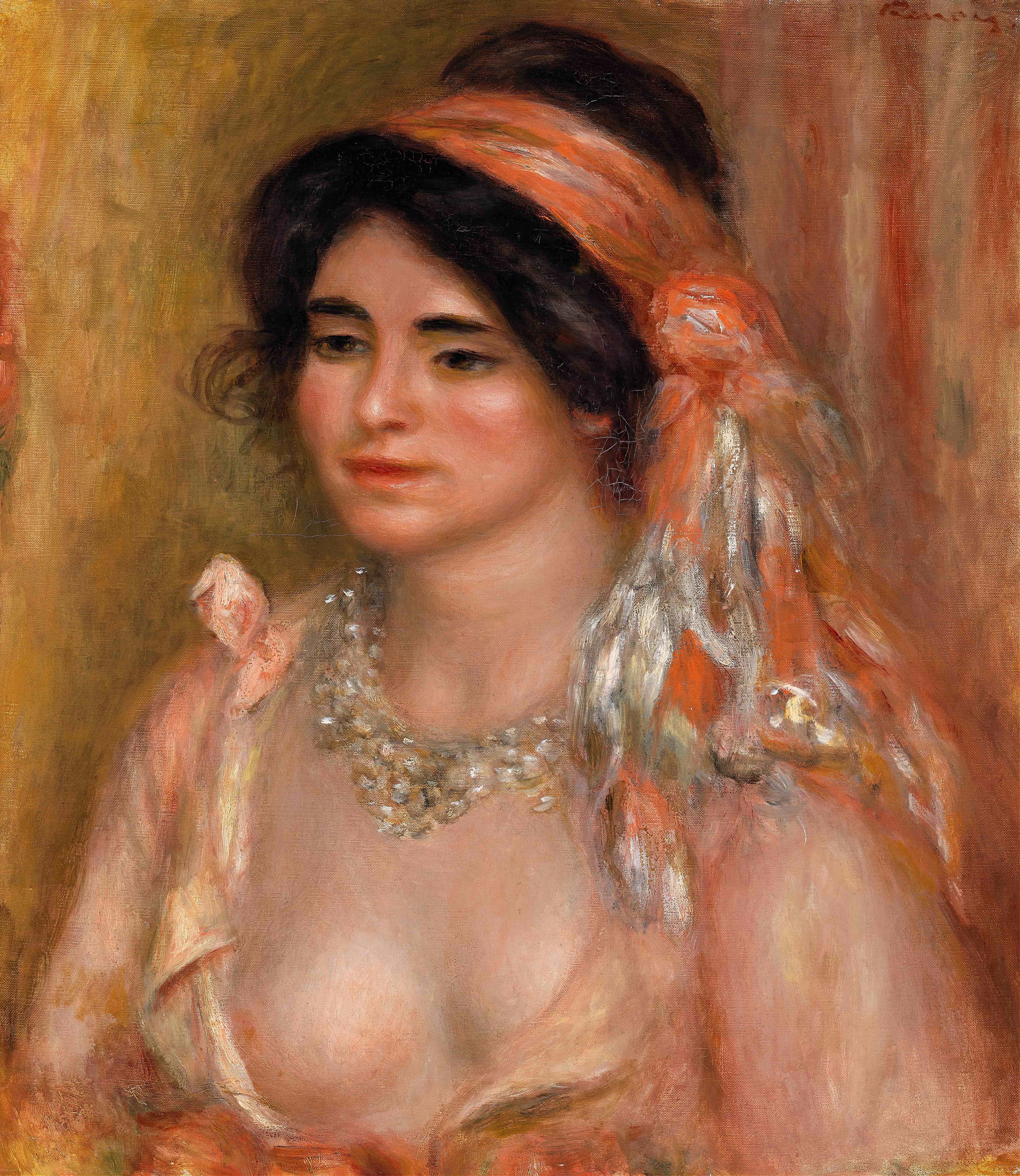 《黑发女子（黑发少妇，半身像）》（Woman with Black Hair (Young woman with black hair, bust)）｜皮埃尔-奥古斯特·雷诺阿 Pierre-Auguste Renoir｜约. 1911