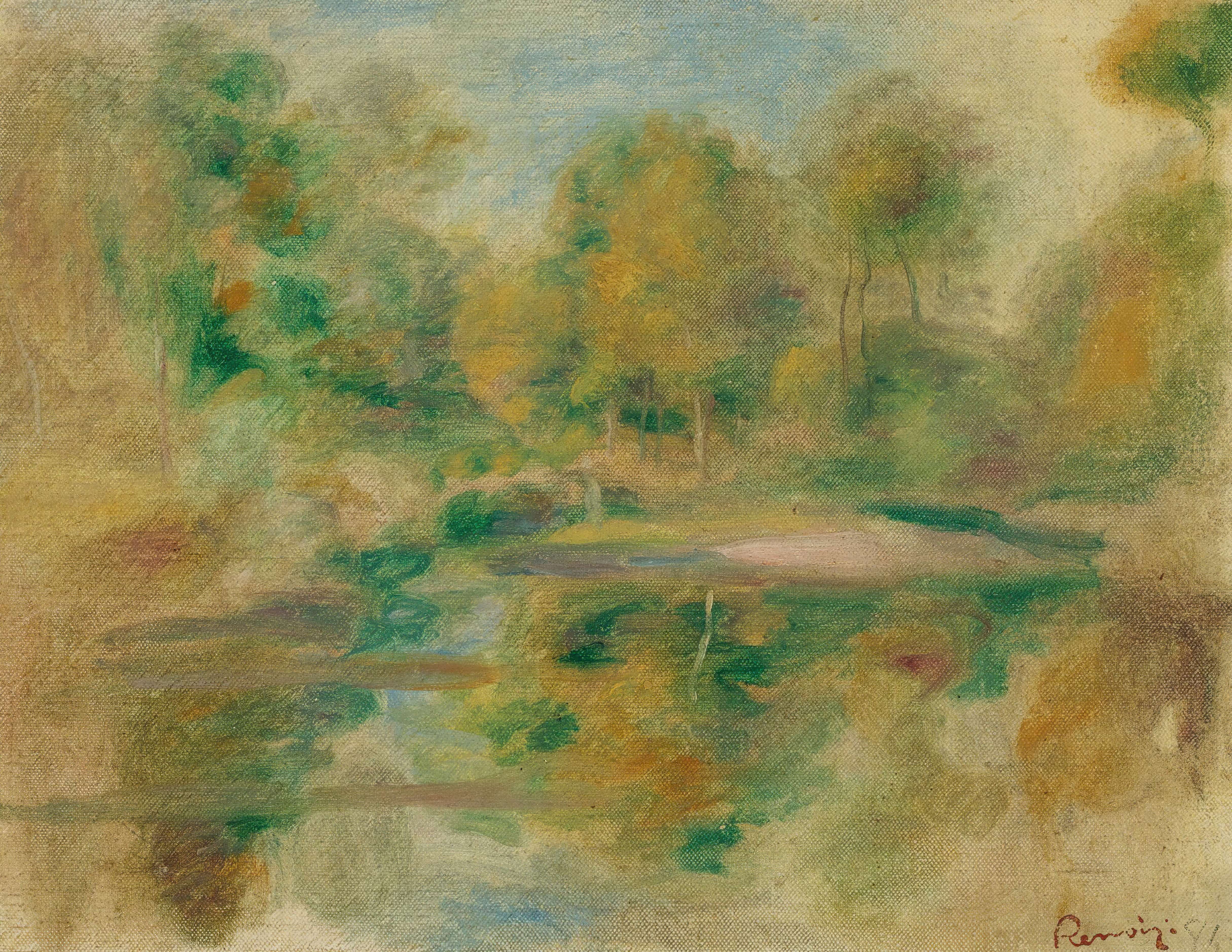 《风景、池塘和树背景》（Landscape, Pond And Tree Background）｜皮埃尔-奥古斯特·雷诺阿 Pierre-Auguste Renoir｜1913