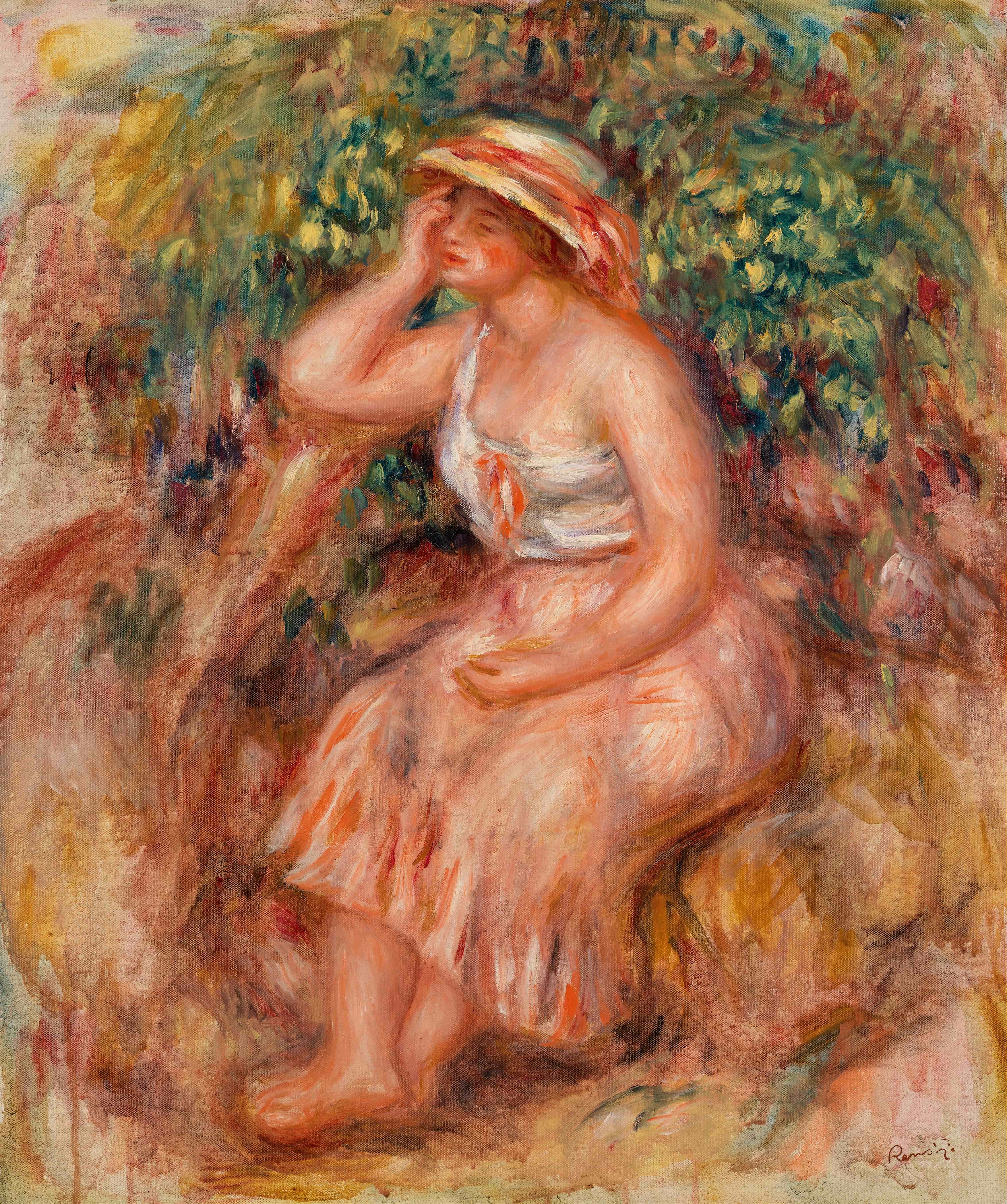 《女人做白日梦》（Woman Daydreaming）｜皮埃尔-奥古斯特·雷诺阿 Pierre-Auguste Renoir｜1913