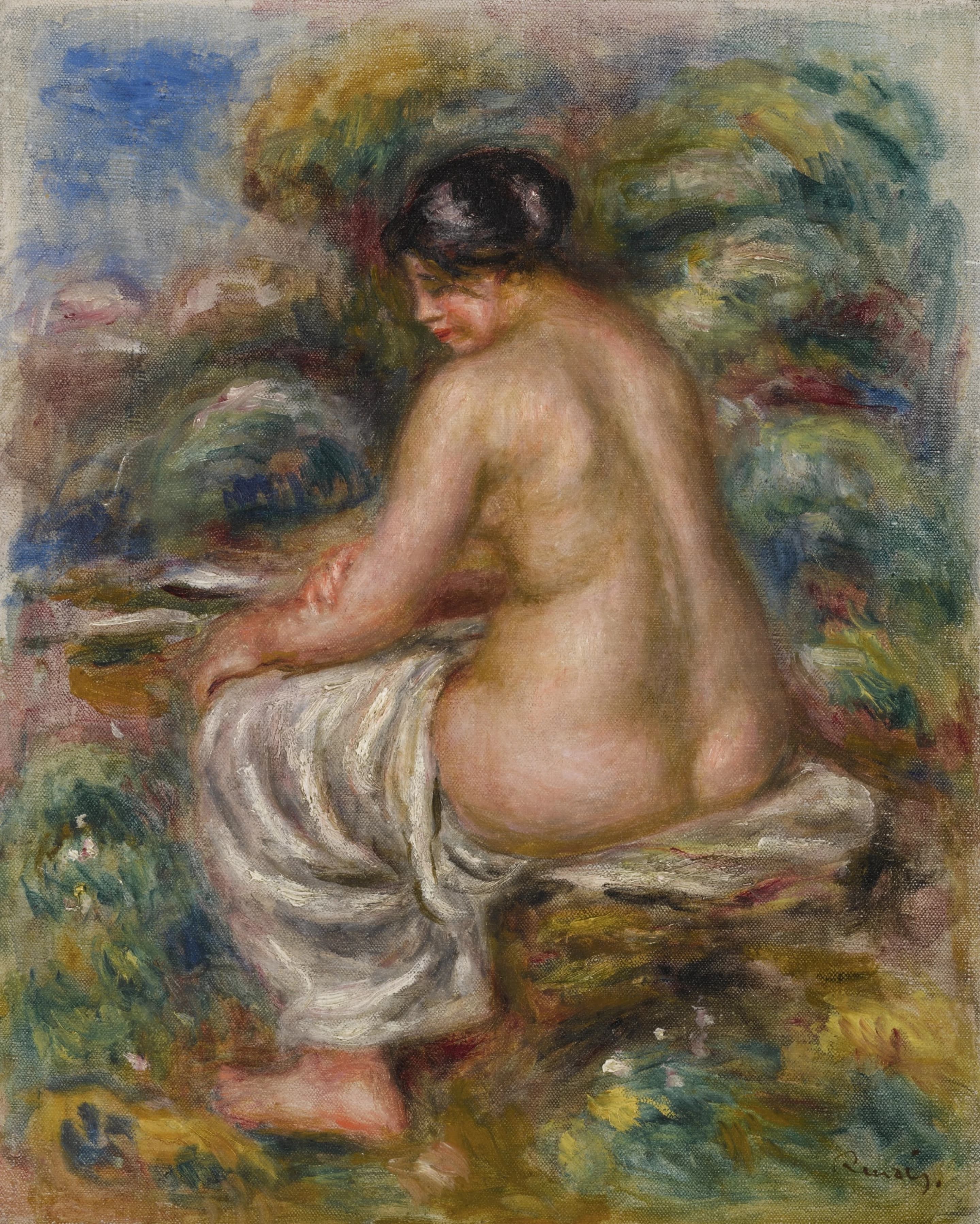《洗衣沐浴者》（Laundry bather）｜皮埃尔-奥古斯特·雷诺阿 Pierre-Auguste Renoir｜1914