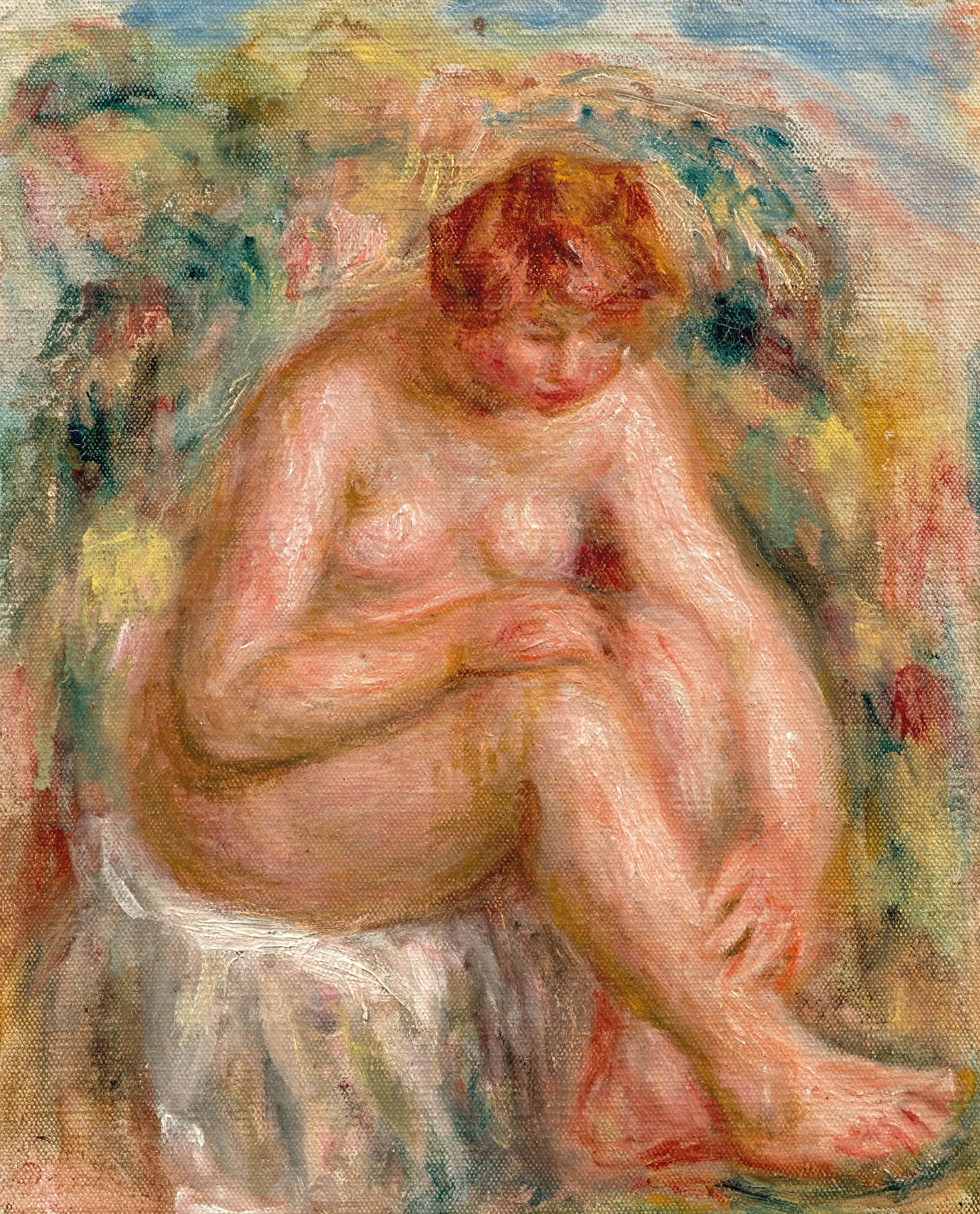 《坐着的裸体女人，四分之三视图（巴瑟）》（Nude woman sitting, three-quarter view (Bather)）｜皮埃尔-奥古斯特·雷诺阿 Pierre-Auguste Renoir｜1915–19