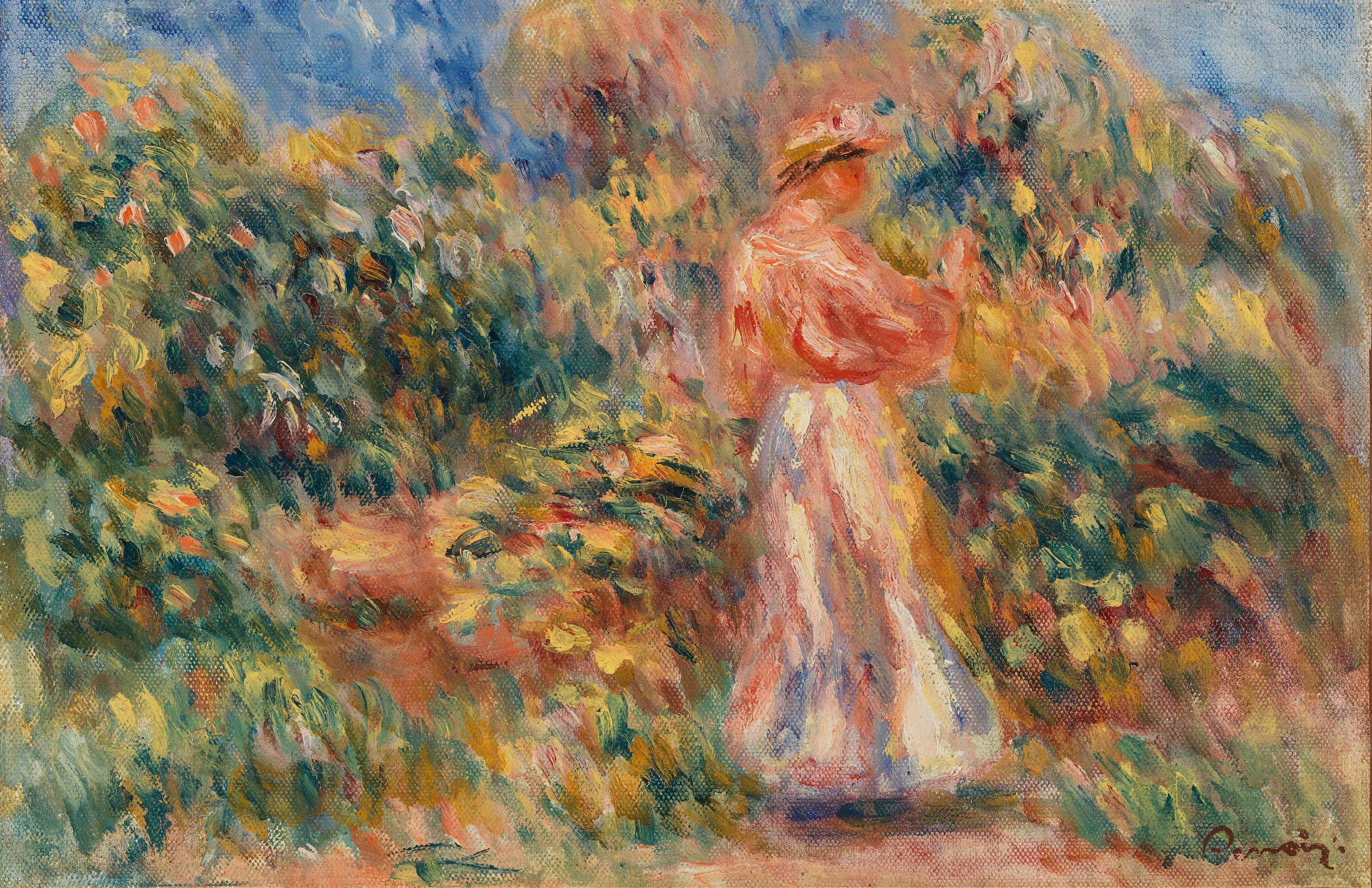 《风景与粉红色和白色的女人》（Landscape with Woman in Pink and White）｜皮埃尔-奥古斯特·雷诺阿 Pierre-Auguste Renoir｜1916