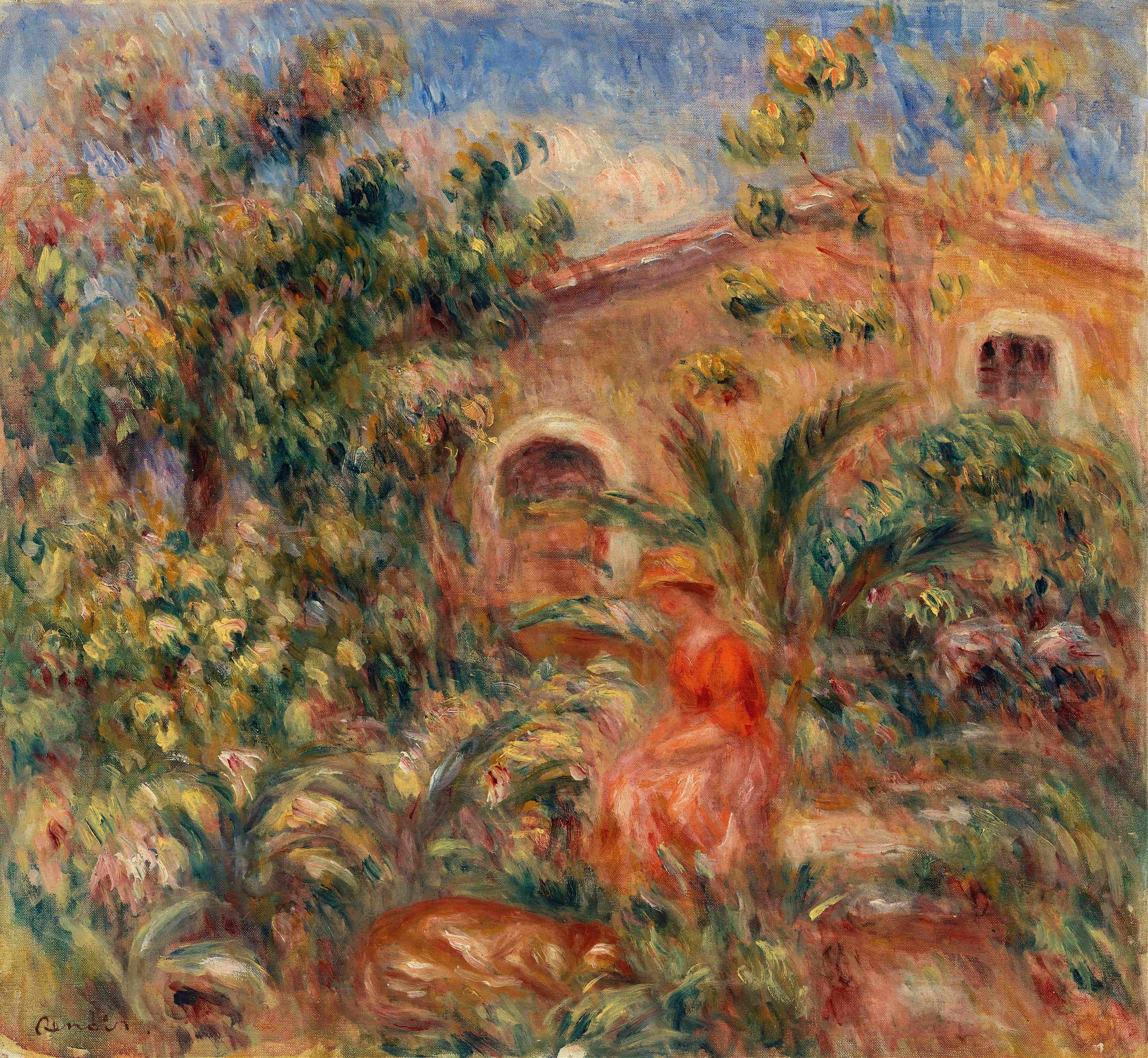 《风景与女人和狗》（Landscape with Woman and Dog）｜皮埃尔-奥古斯特·雷诺阿 Pierre-Auguste Renoir｜1917