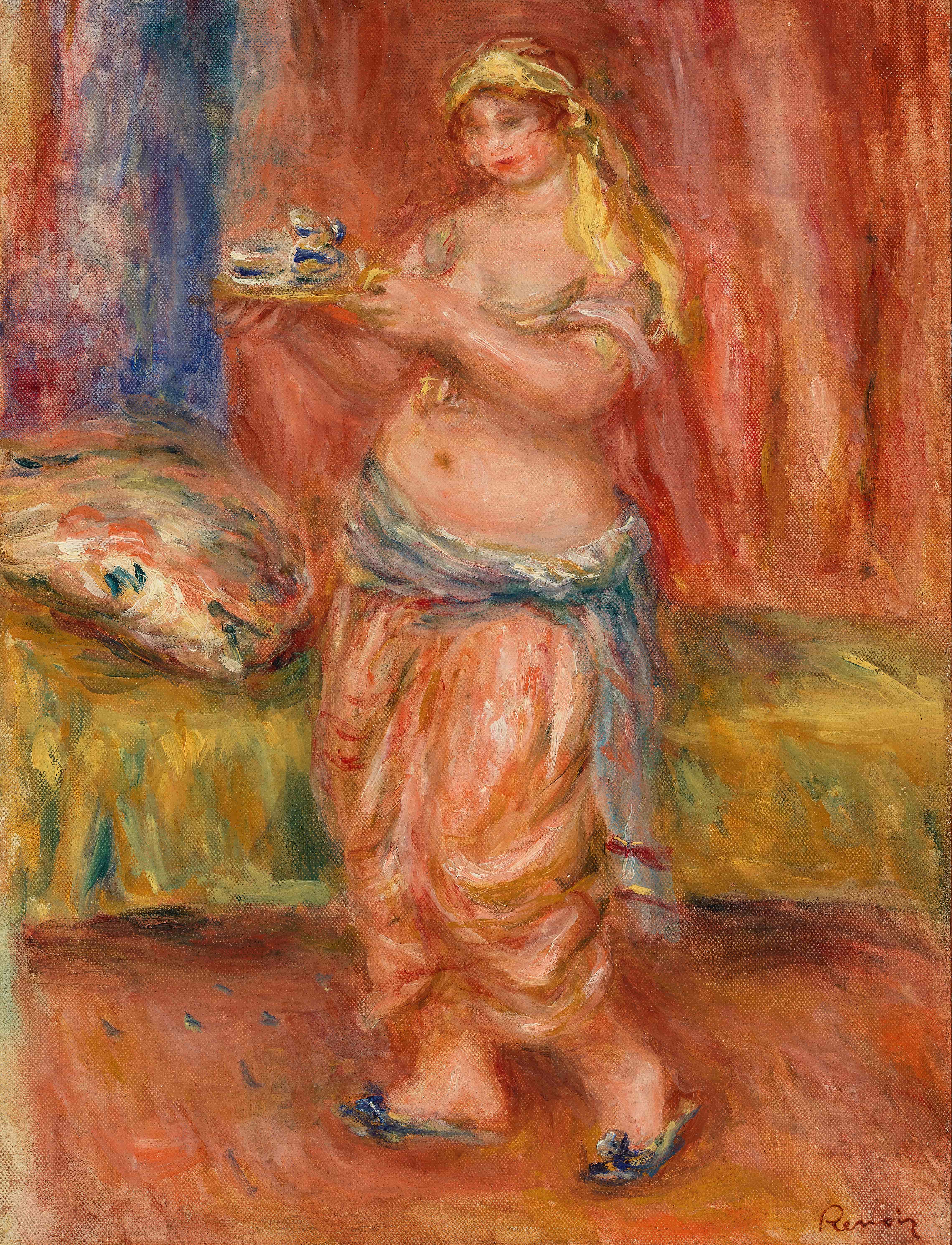 《宫女茶具》（Odalisque with Tea Set）｜皮埃尔-奥古斯特·雷诺阿 Pierre-Auguste Renoir｜约. 1917–1919