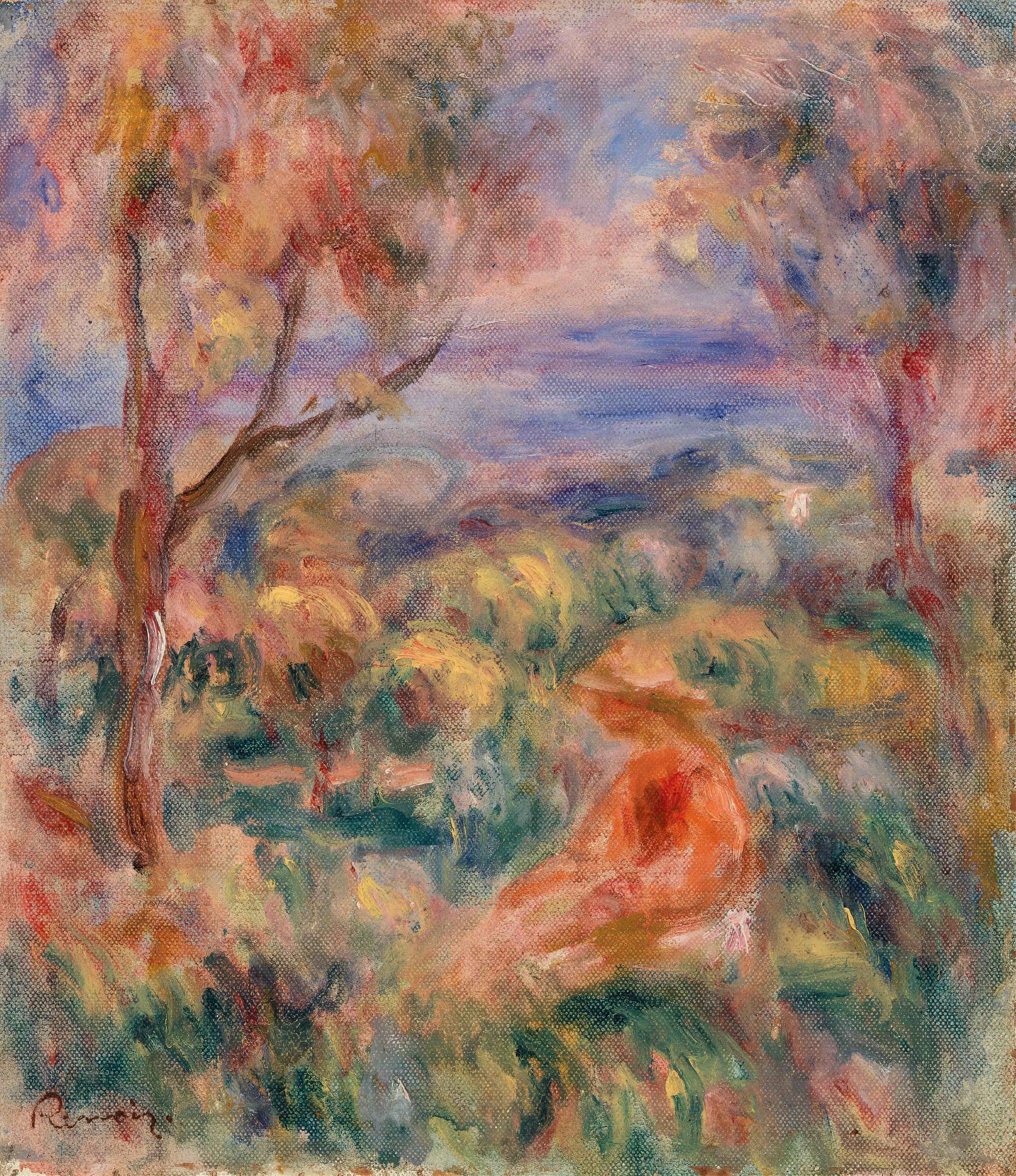 《坐着的女人与远处的大海（Femme assise au bord de la mer）》（Seated Woman with Sea in the Distance (Femme assise au bord de la mer)）｜皮埃尔-奥古斯特·雷诺阿 Pierre-Auguste Renoir｜约. 1917