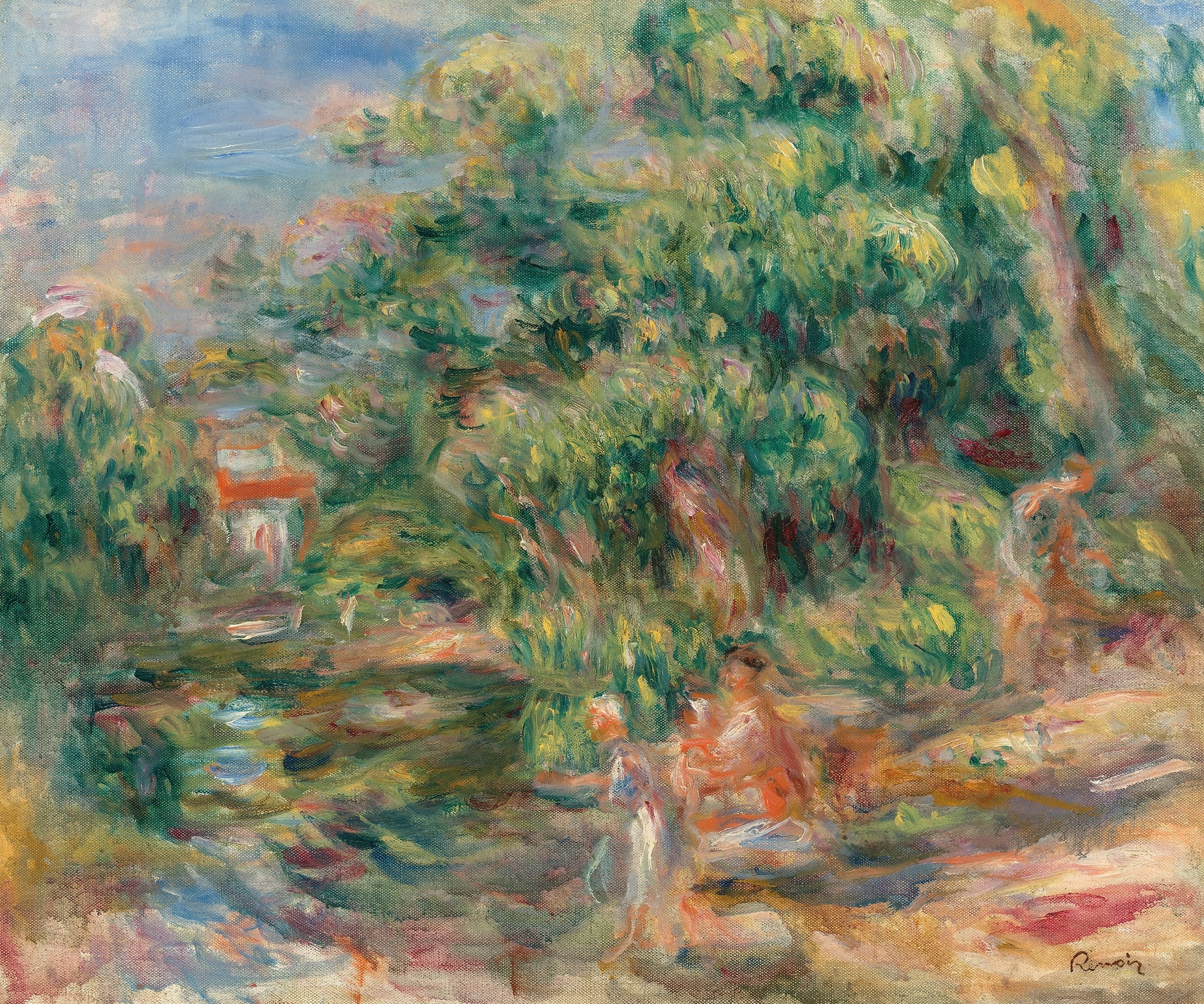 《卢普河畔的洗衣女工》（Washerwomen on the banks of the Loup）｜皮埃尔-奥古斯特·雷诺阿 Pierre-Auguste Renoir｜1917