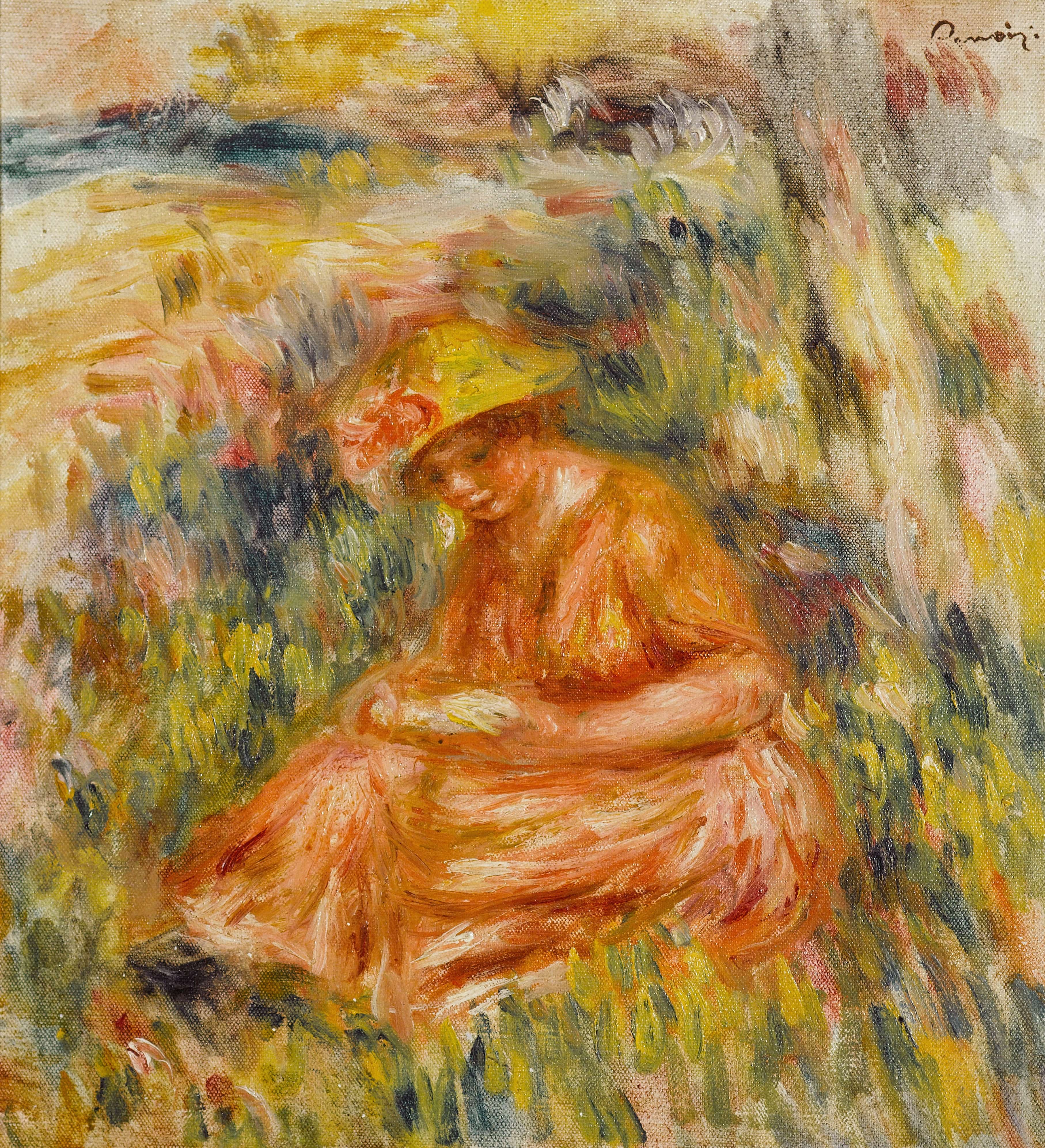 《风景中读书的女人》（Woman reading in a landscape）｜皮埃尔-奥古斯特·雷诺阿 Pierre-Auguste Renoir｜1917