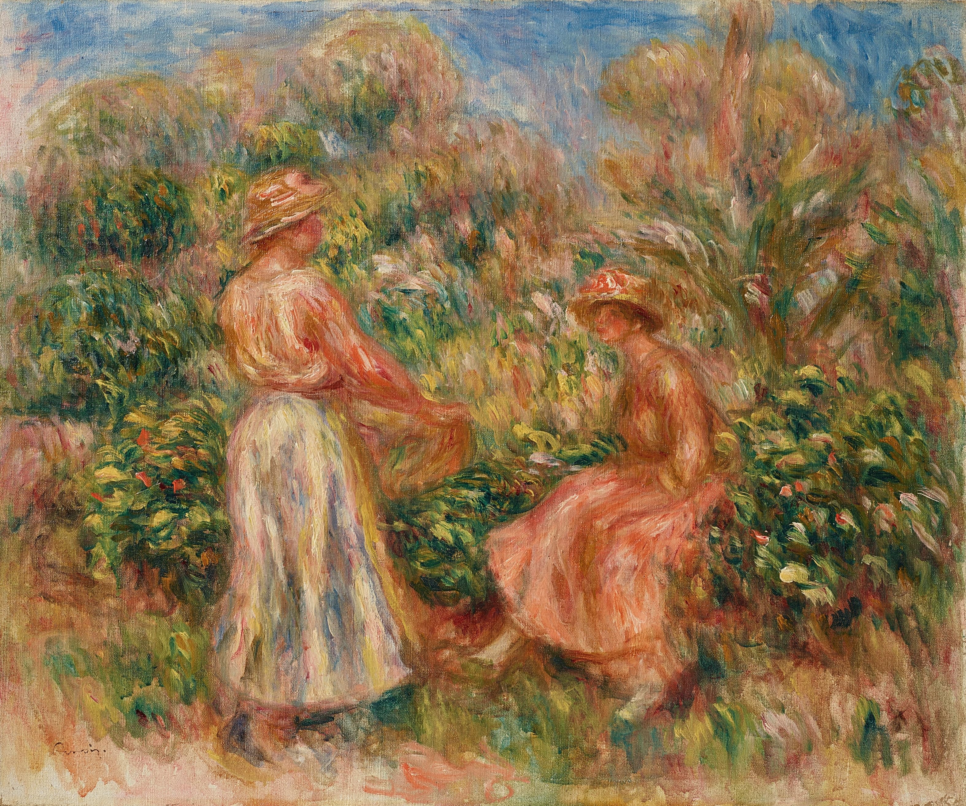 《卡涅花园里的两个女人》（Two women in the garden of Cagnes）｜皮埃尔-奥古斯特·雷诺阿 Pierre-Auguste Renoir｜1918