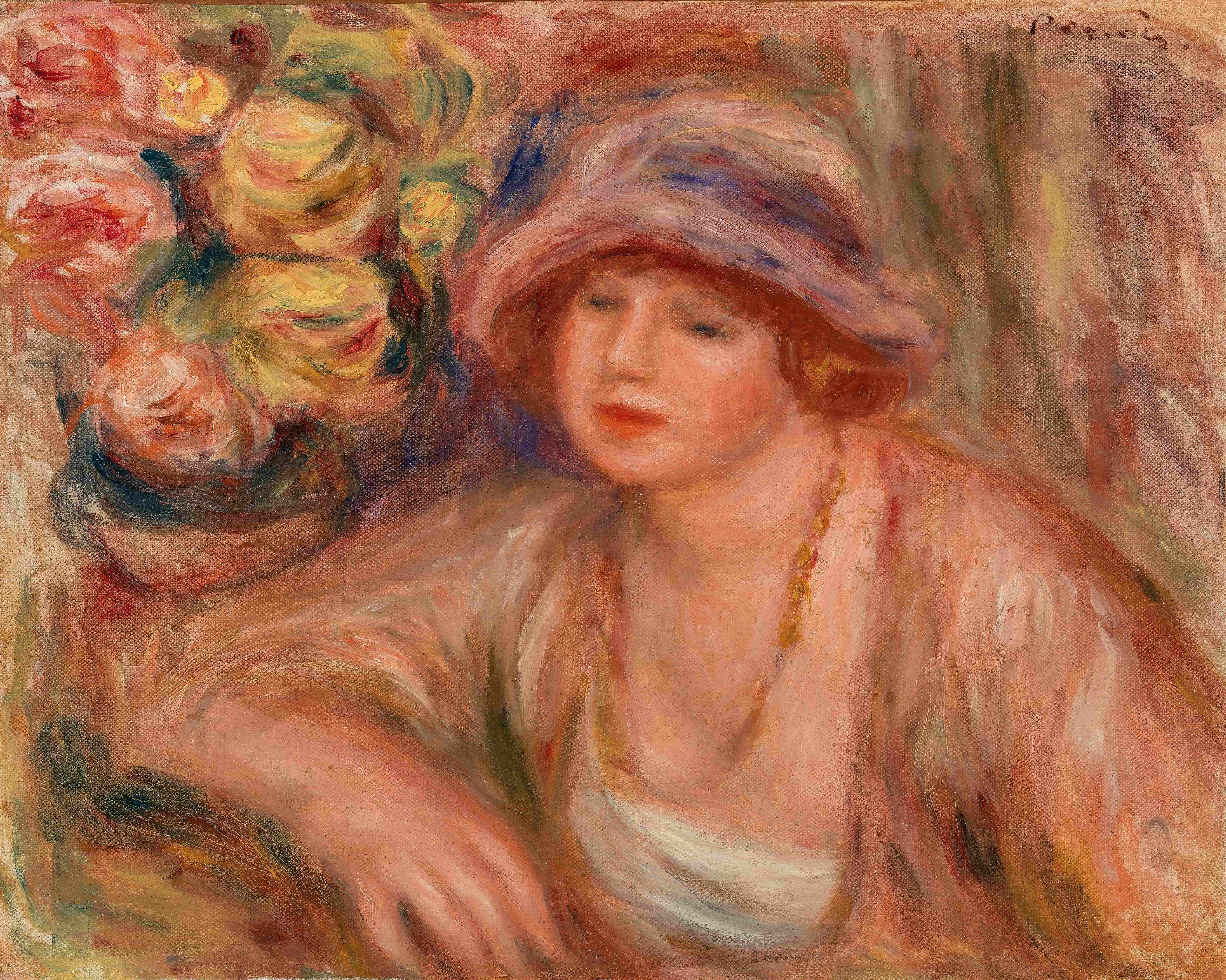 《女人倾斜》（Woman Leaning）｜皮埃尔-奥古斯特·雷诺阿 Pierre-Auguste Renoir｜1918