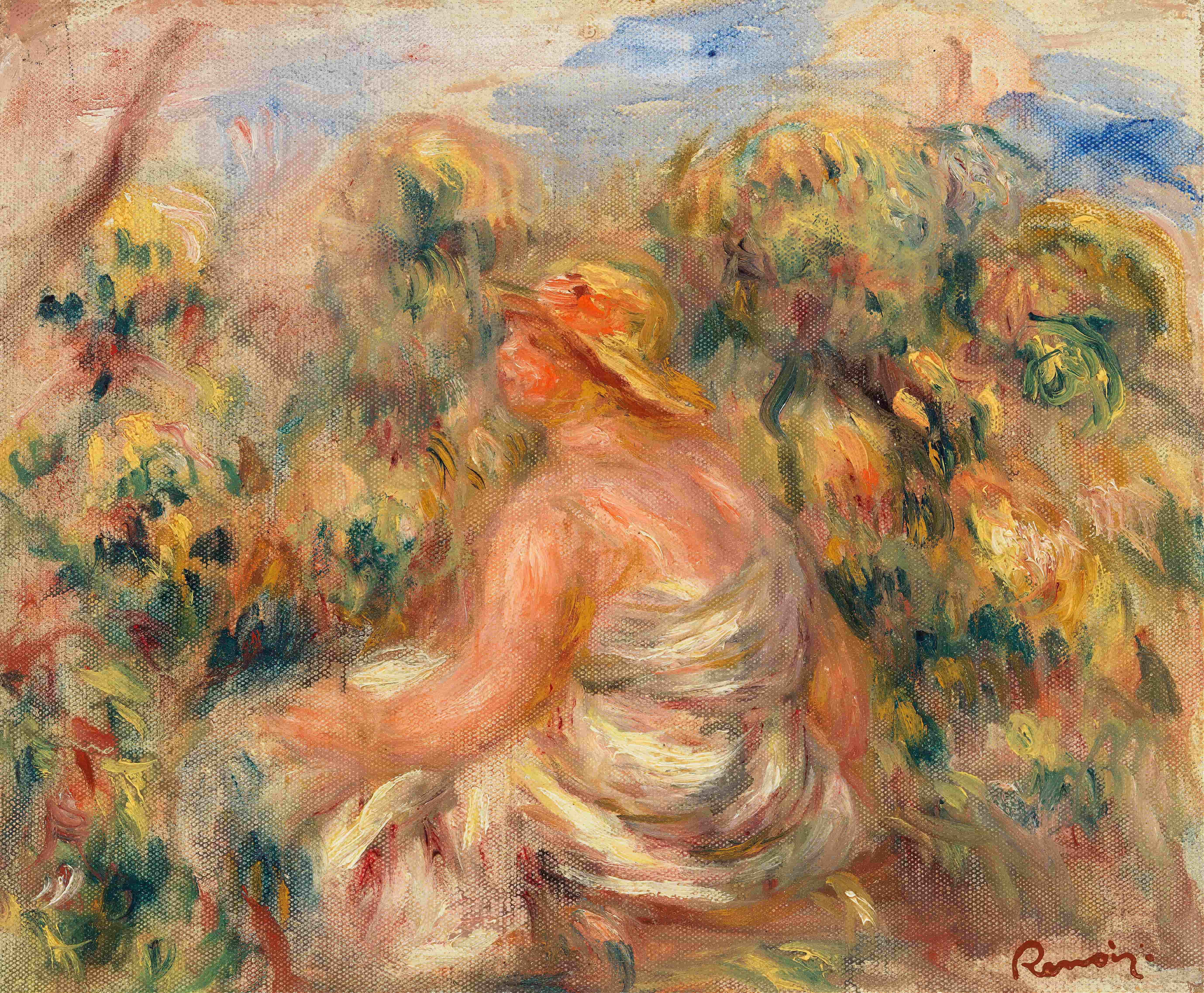 《风景中戴帽子的女人》（Woman with Hat in a Landscape）｜皮埃尔-奥古斯特·雷诺阿 Pierre-Auguste Renoir｜约. 1918